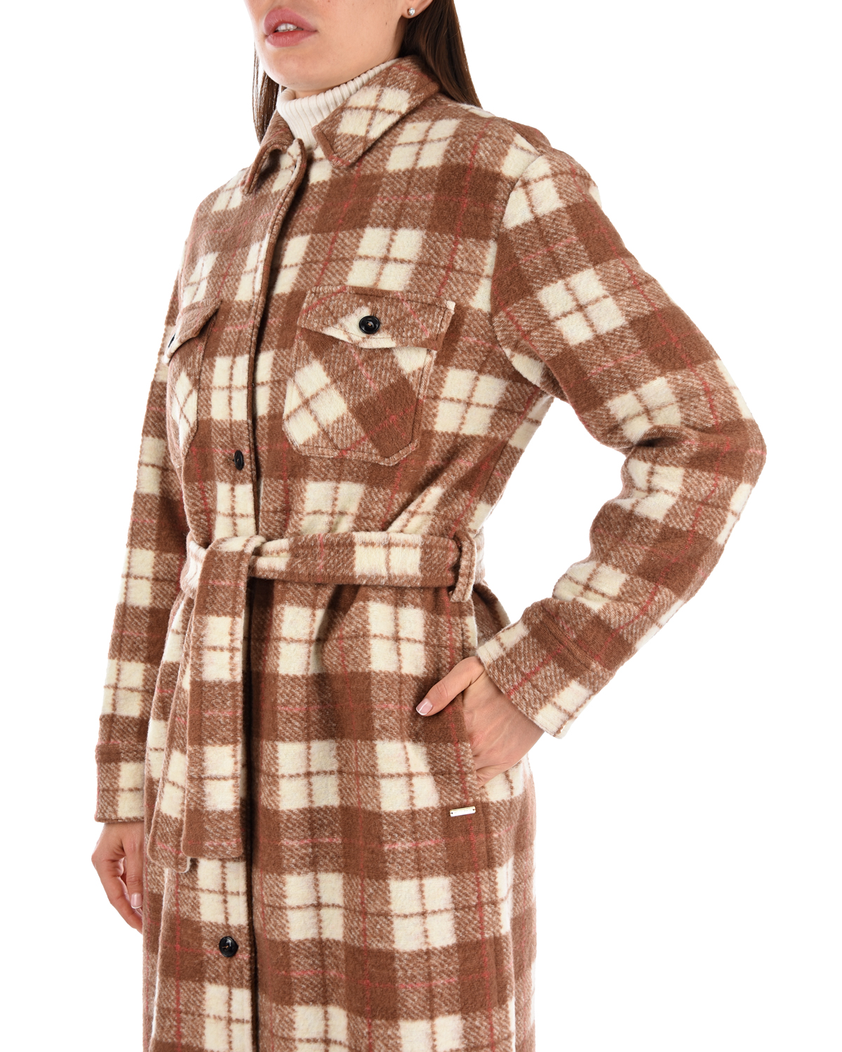 Клетчатое пальто с накладными карманами Woolrich, размер 42, цвет коричневый - фото 8