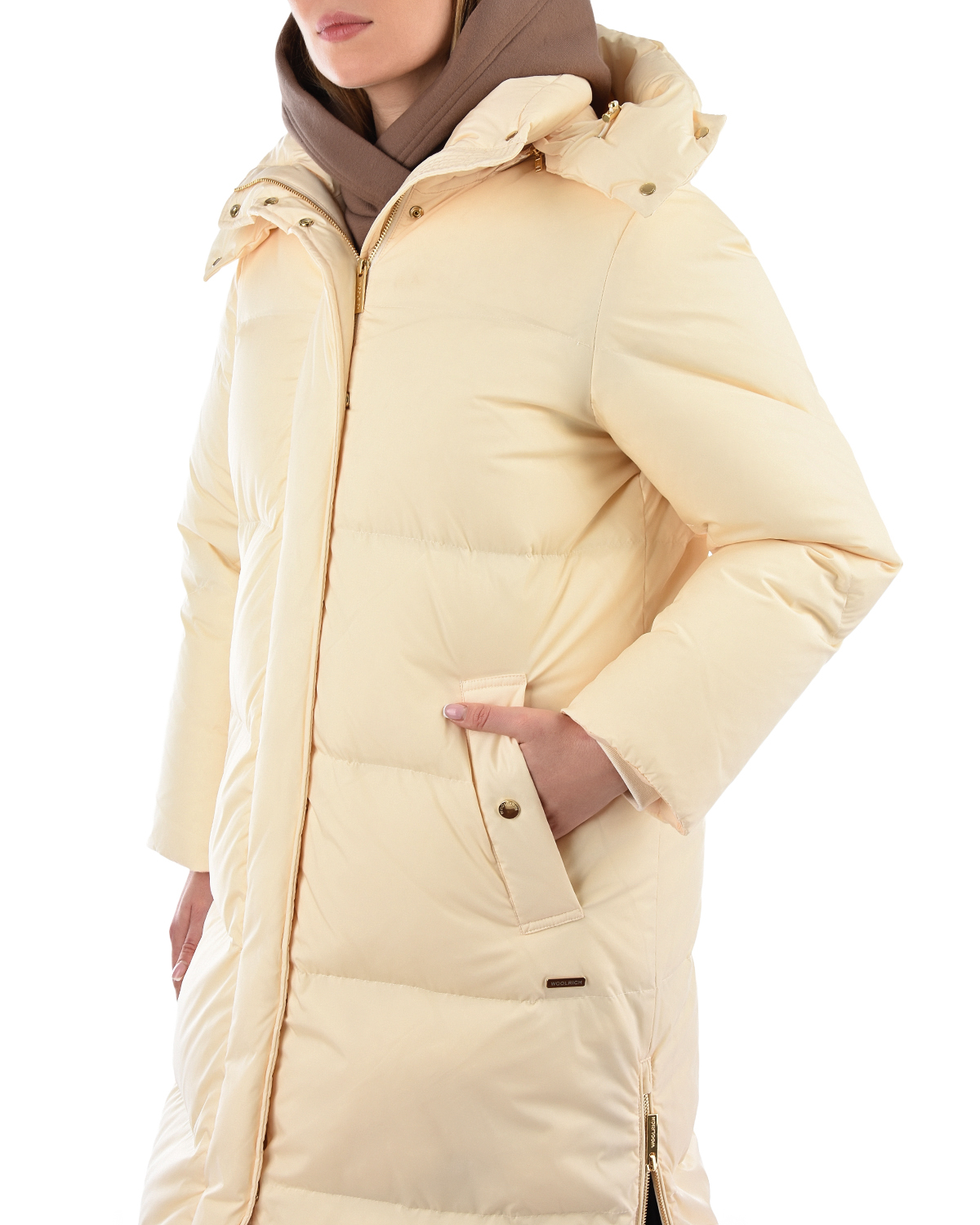 Стеганое пальто молочного цвета Woolrich, размер 40 - фото 6