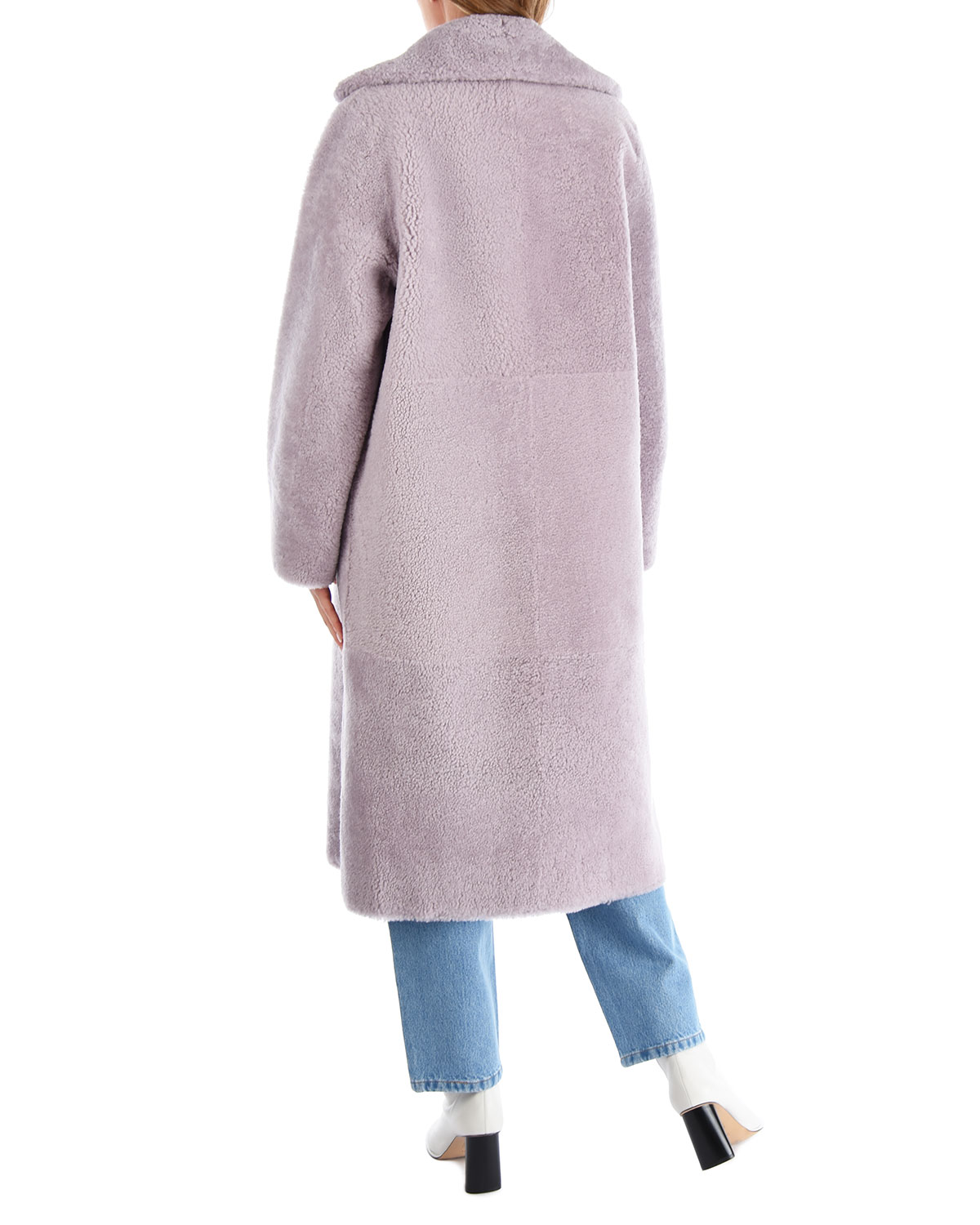 Двустороннее пальто из овчины Yves Salomon, размер 40, цвет сиреневый - фото 4