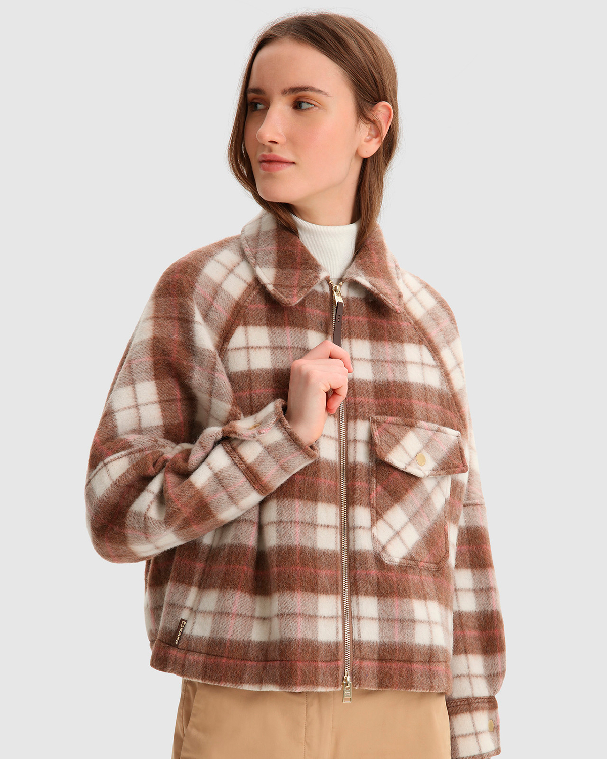 Куртка-бомбер в клетку Woolrich, размер 40, цвет коричневый - фото 2