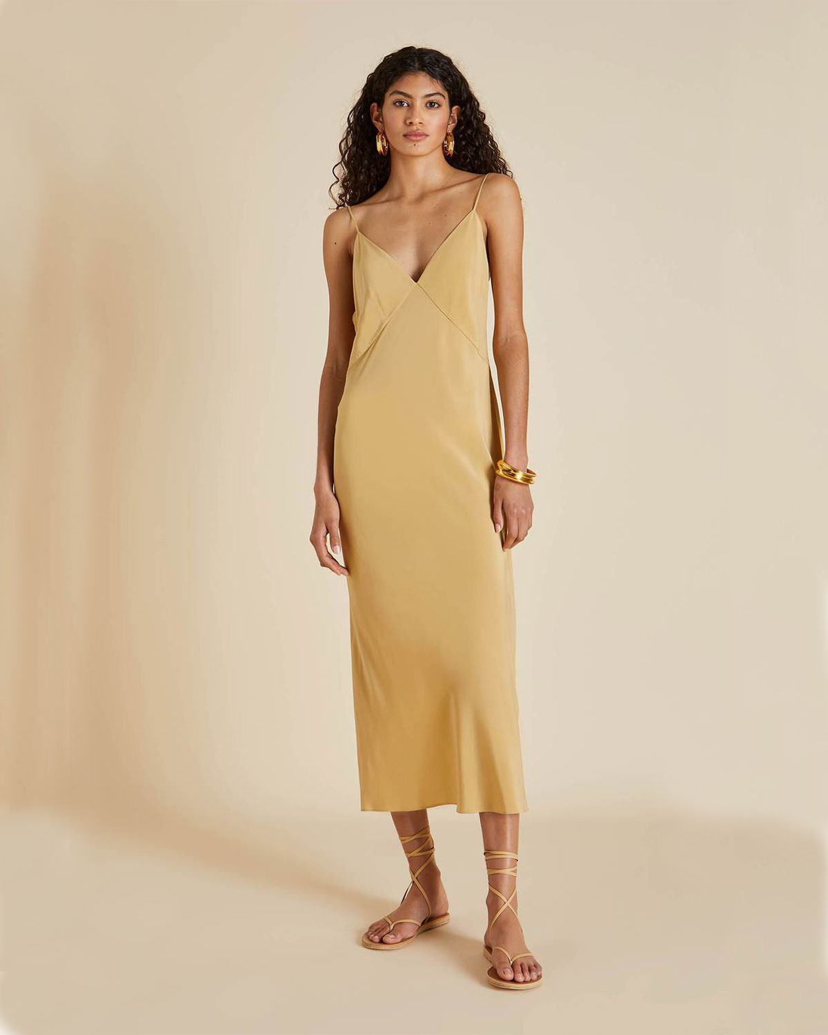 Шелковое платье-комбинация Olivia von Halle, размер 40, цвет золотой - фото 2