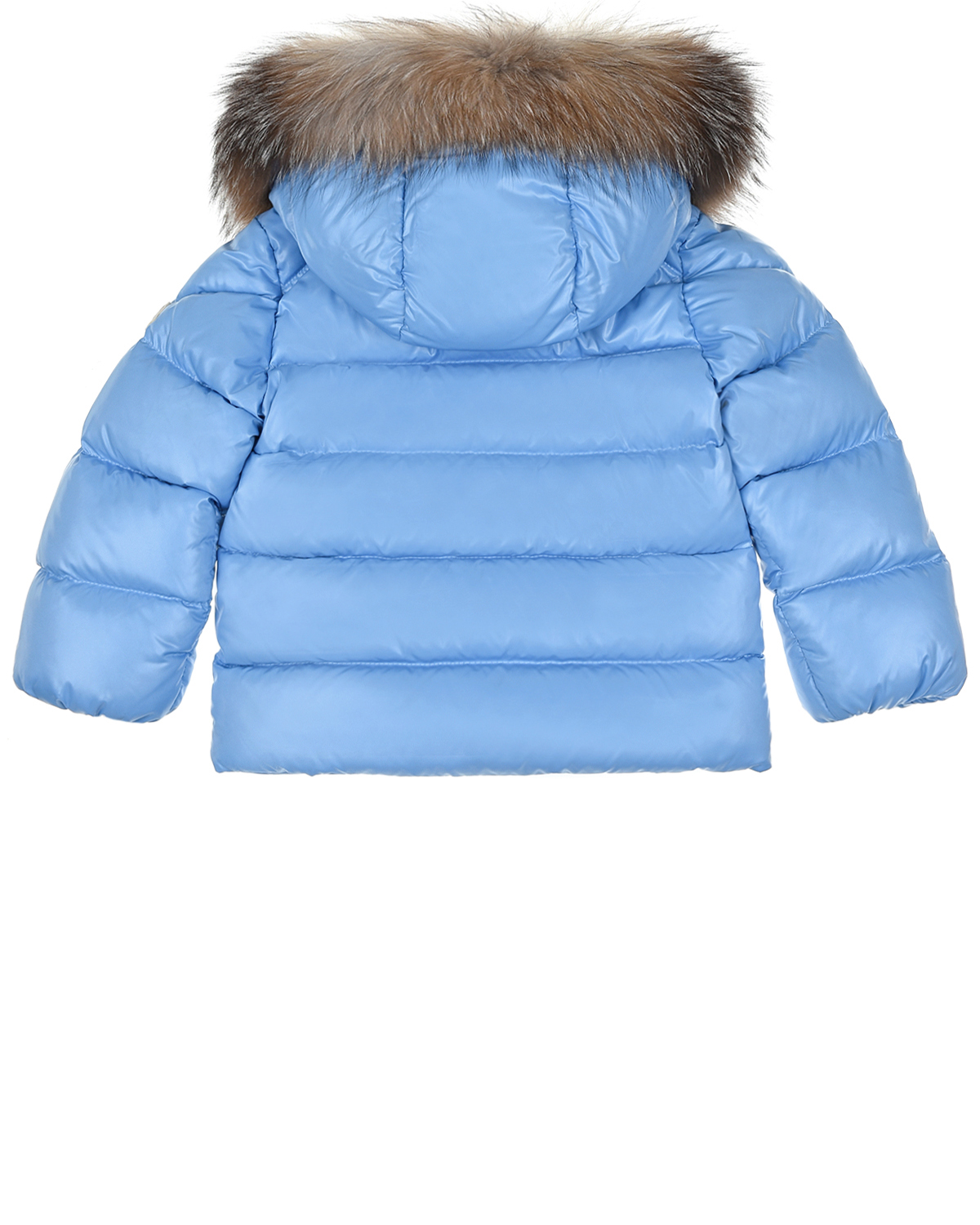Голубая куртка с меховой оторочкой Moncler детская, размер 92, цвет голубой - фото 2