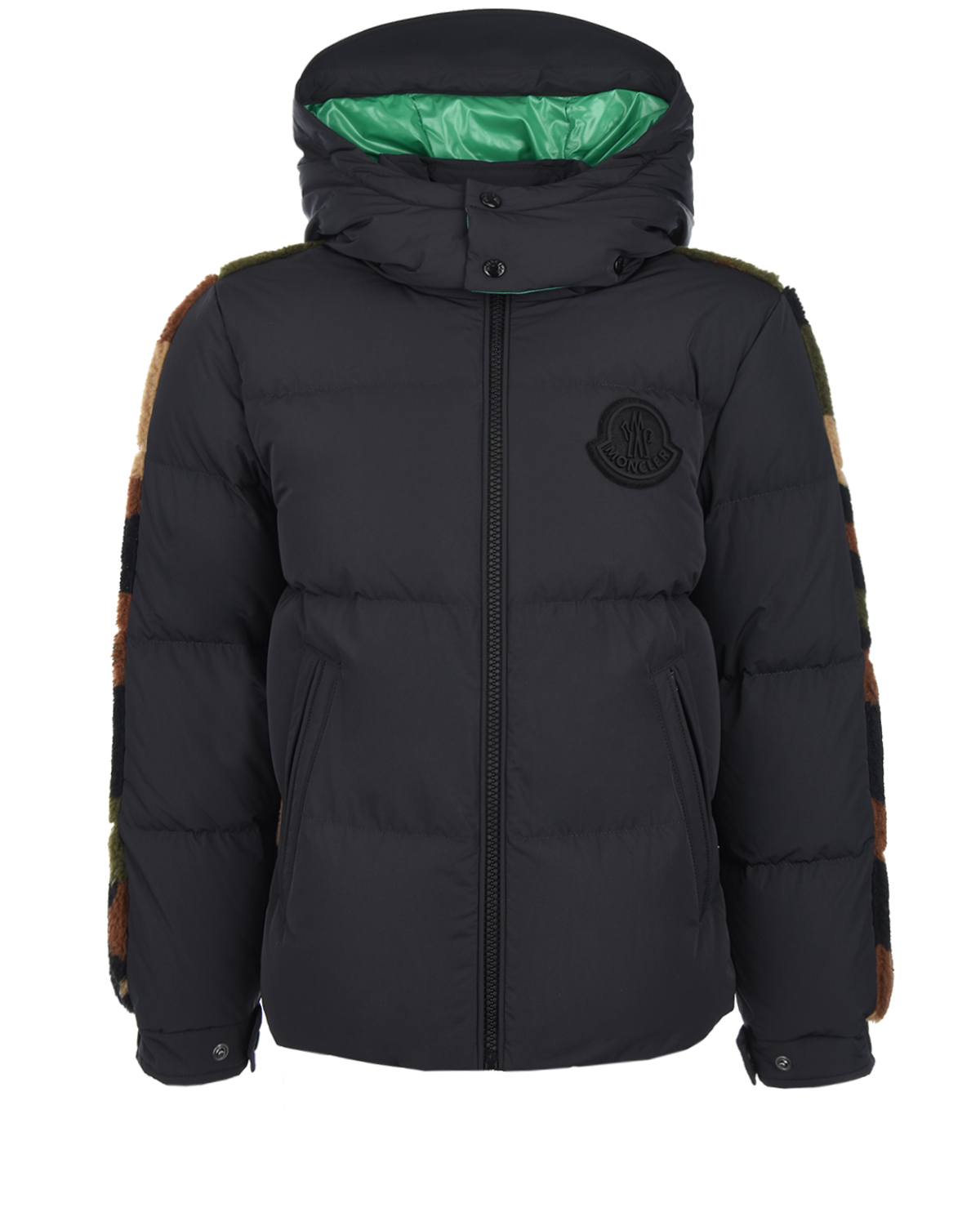 Черная куртка с камуфляжной вставкой Moncler детская, размер 104, цвет черный - фото 1