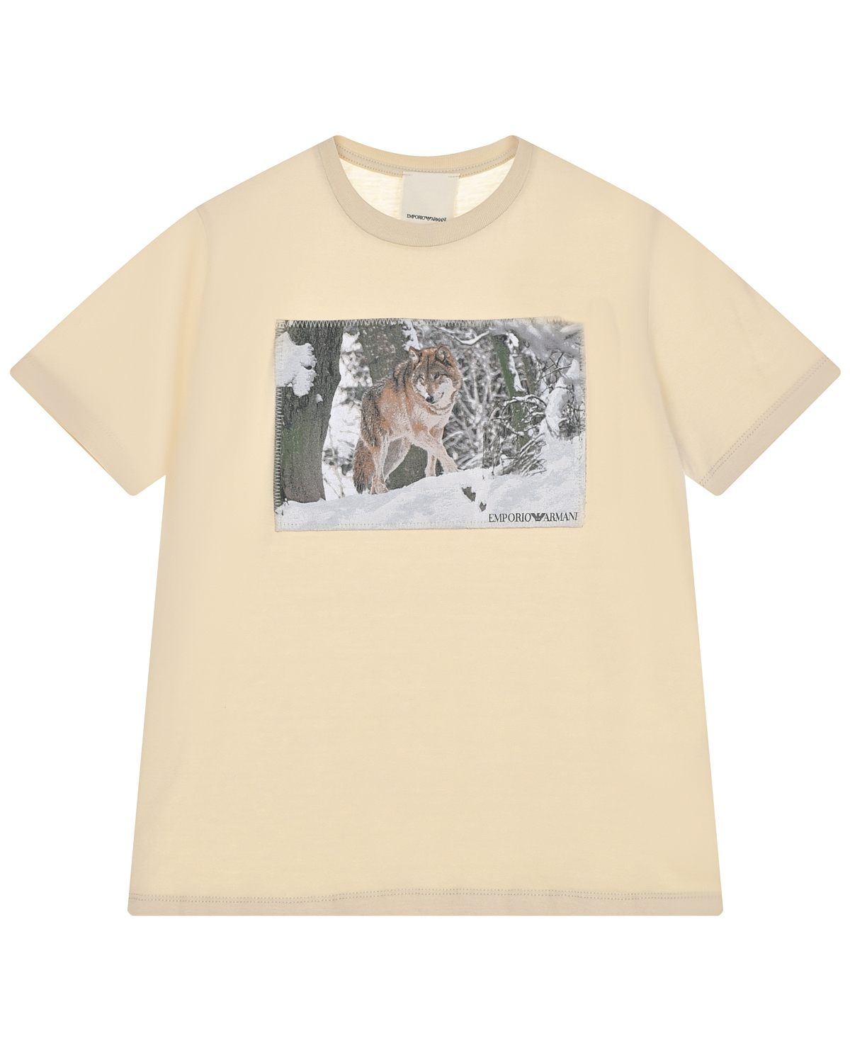 Светло-бежевая футболка с принтом "волк" Emporio Armani детское