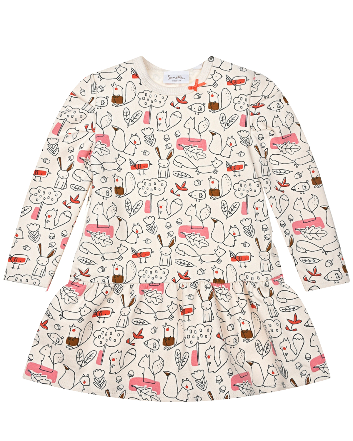Платье молочного цвета с принтом "зверята" Sanetta Kidswear детское