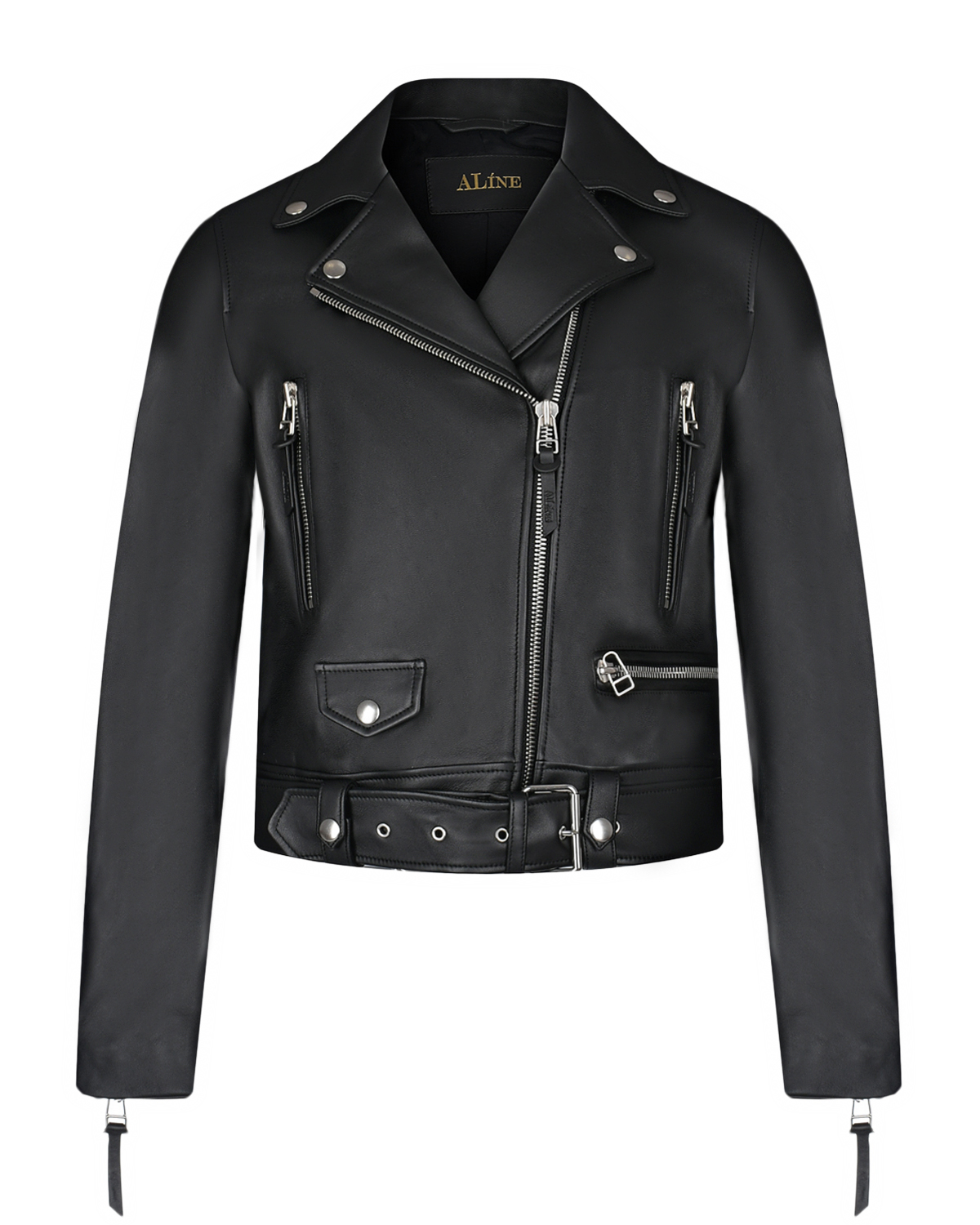 Черная байкерская куртка ALINE, размер 40, цвет черный