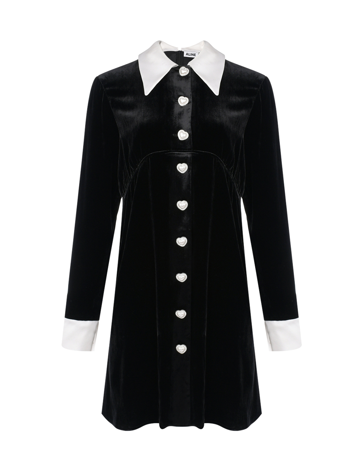 Черное бархатное платье с белым воротником и манжетами ALINE