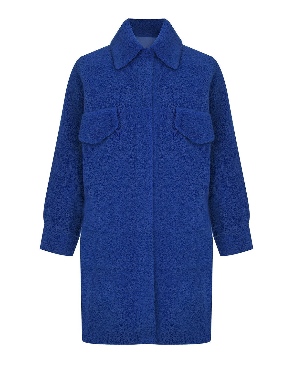 Синее пальто из овчины с карманами Blancha, размер 44, цвет нет цвета - фото 1