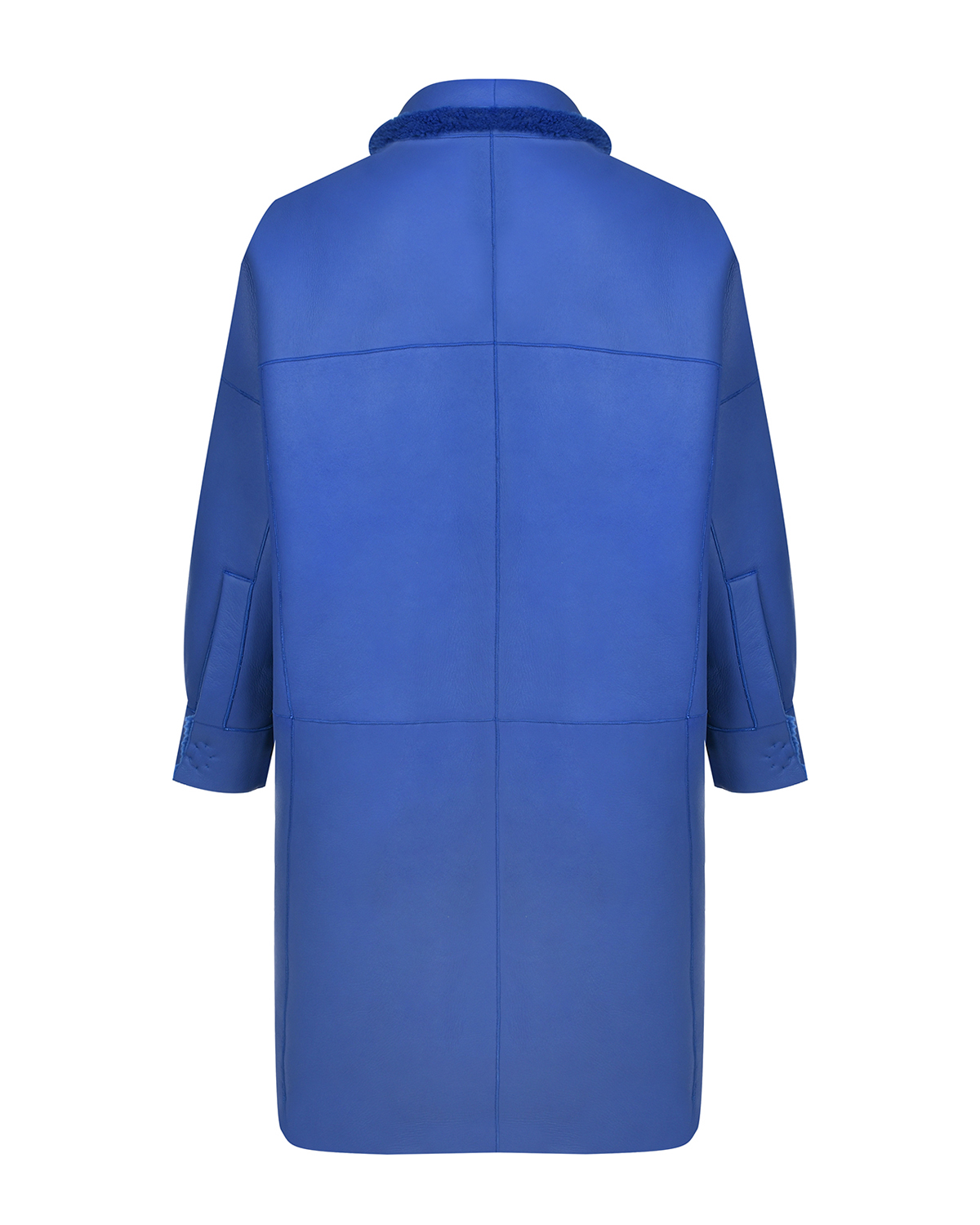 Синее пальто из овчины с карманами Blancha, размер 44, цвет нет цвета - фото 4