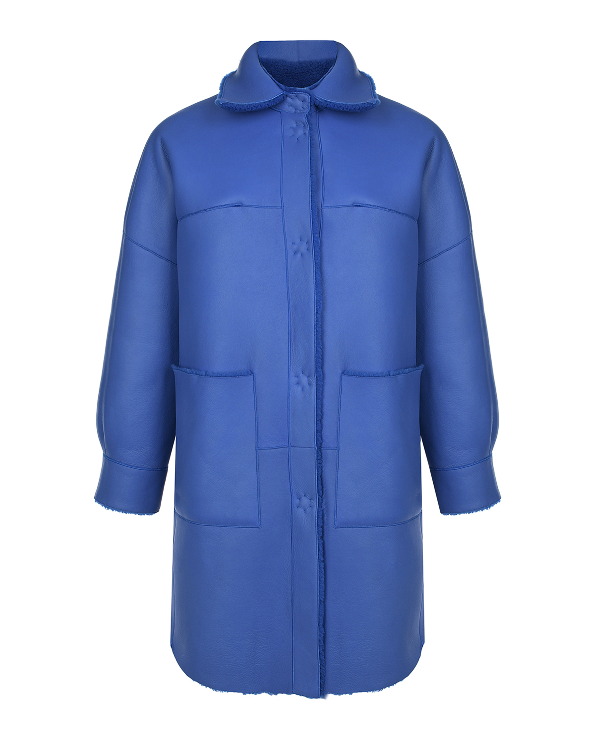 Синее пальто из овчины с карманами Blancha, размер 44, цвет нет цвета - фото 3