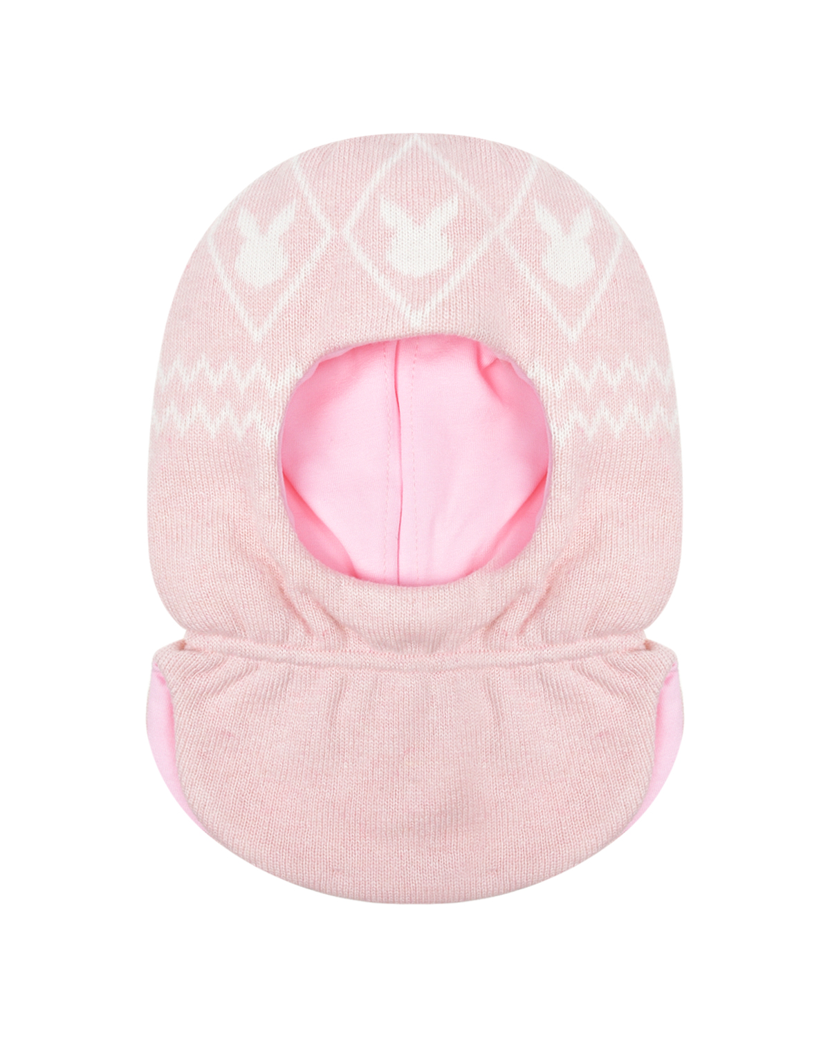 Розовая шапка-шлем с принтом "белые зайцы" Chobi детская, размер 49, цвет розовый