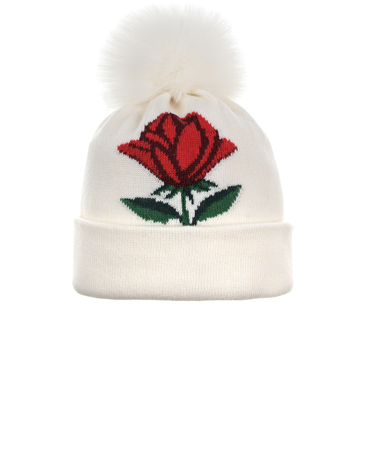 Белая шапка с помпоном и декором "роза" Chobi детская, размер 55, цвет нет цвета - фото 1
