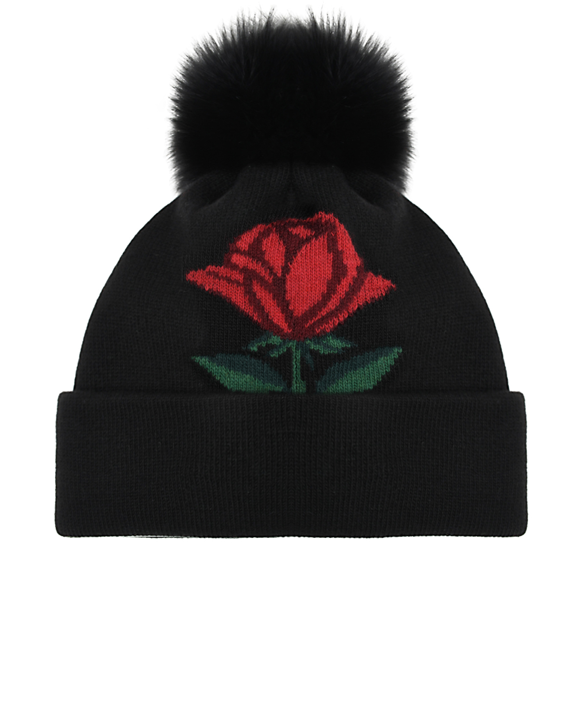 Черная шапка с принтом "роза" Chobi детская, размер 55, цвет черный - фото 1