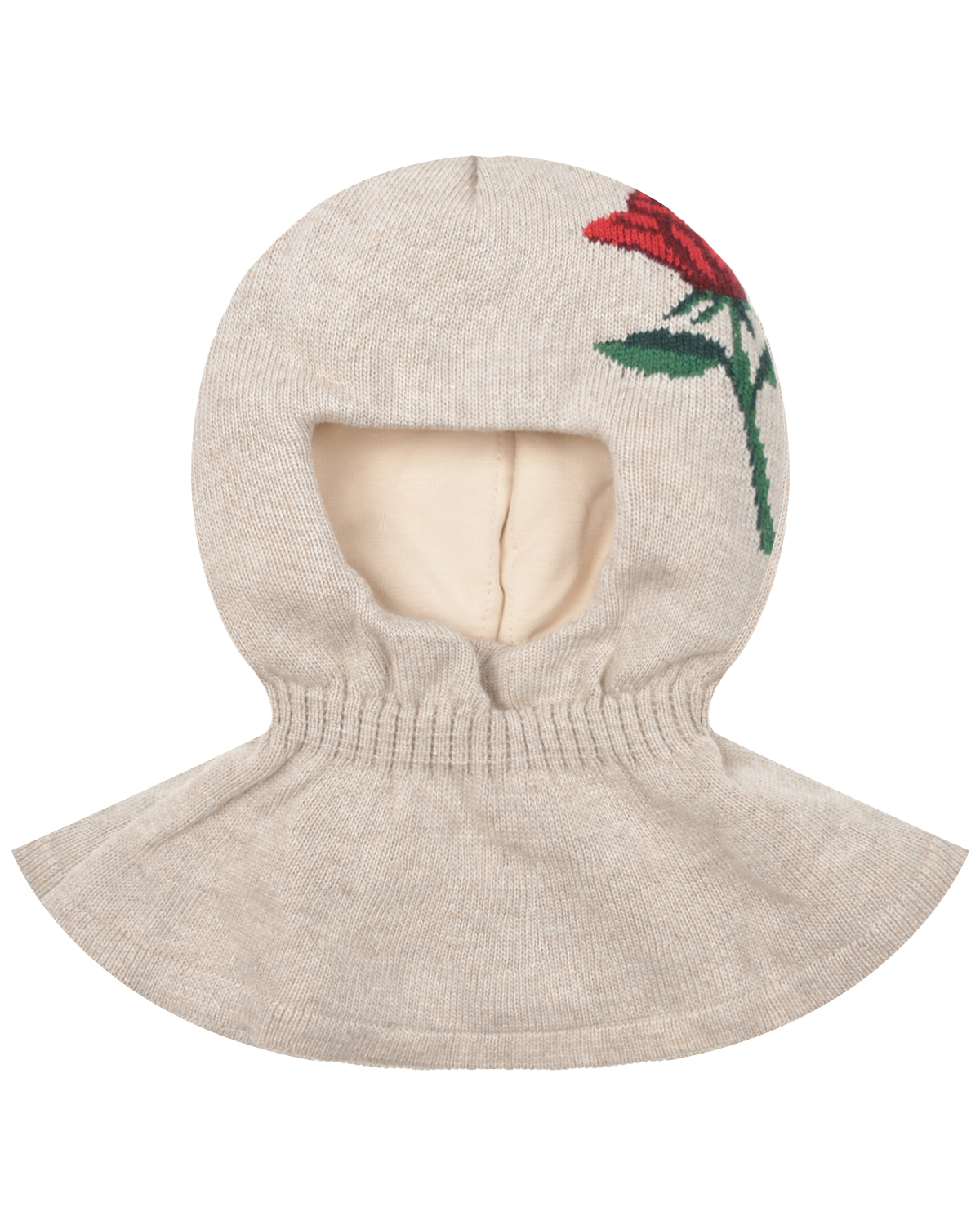 Бежевая шапка-шлем с узором "роза" Chobi детская, размер 49, цвет бежевый