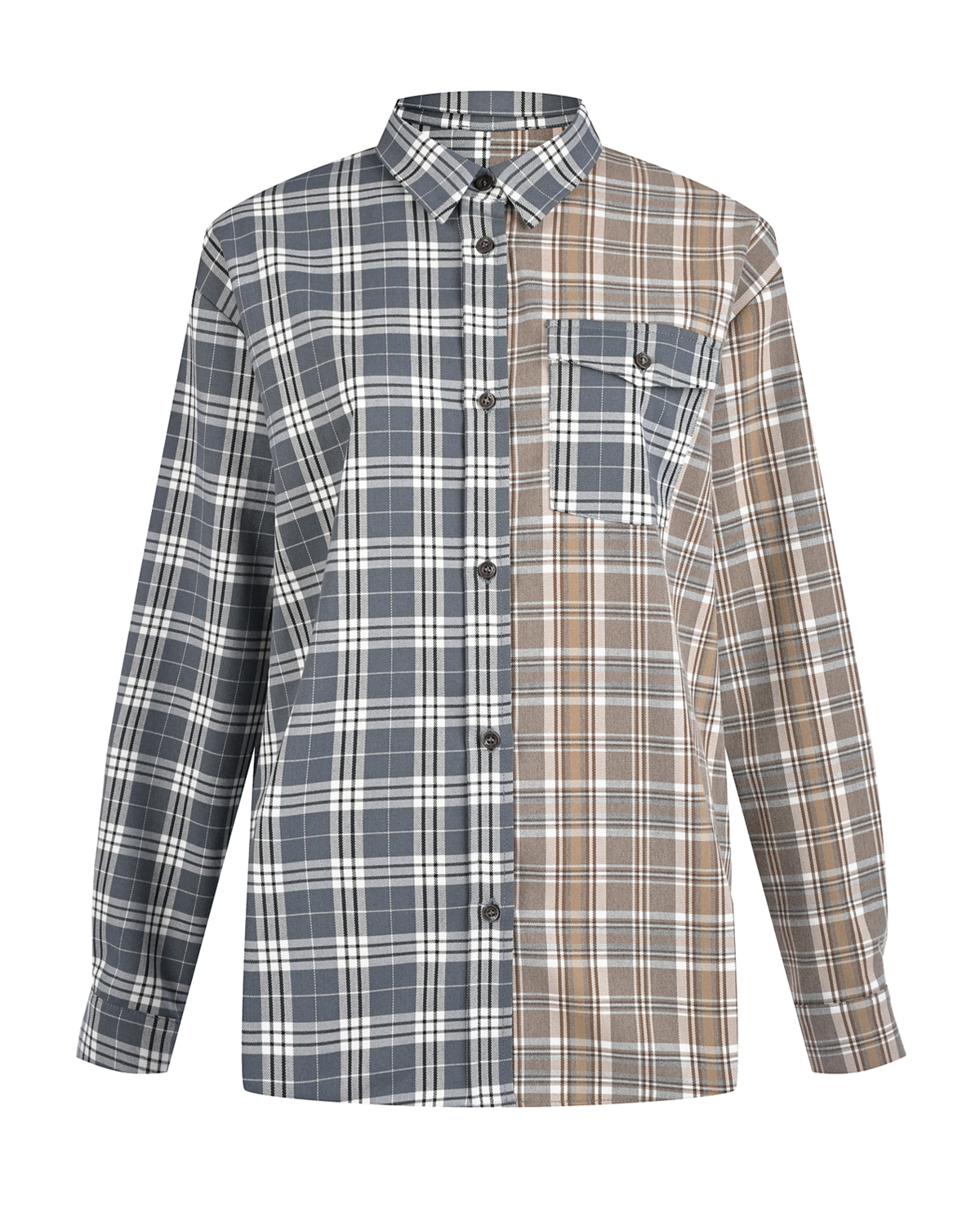 Комбинированная рубашка в клетку Dan Maralex, размер 46, цвет серый - фото 1