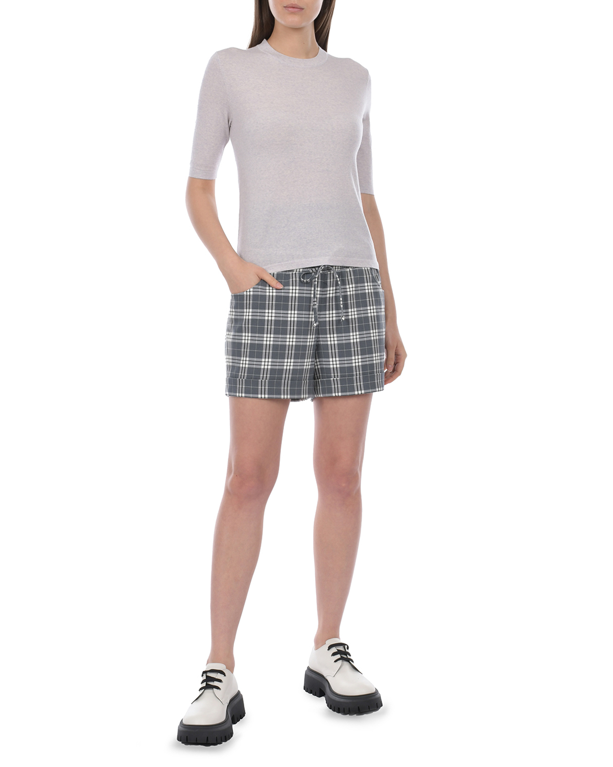Клетчатые шорты для беременных Dan Maralex, размер 42, цвет серый - фото 4