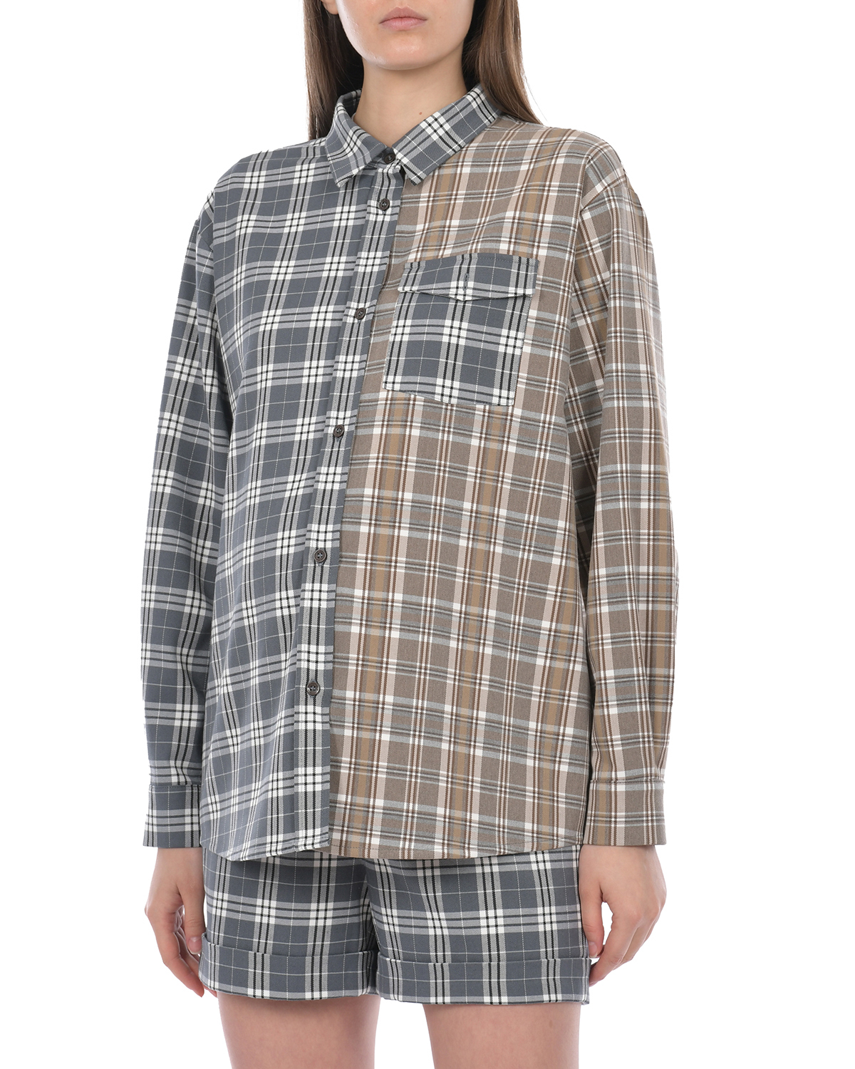Комбинированная рубашка в клетку Dan Maralex, размер 46, цвет серый - фото 6