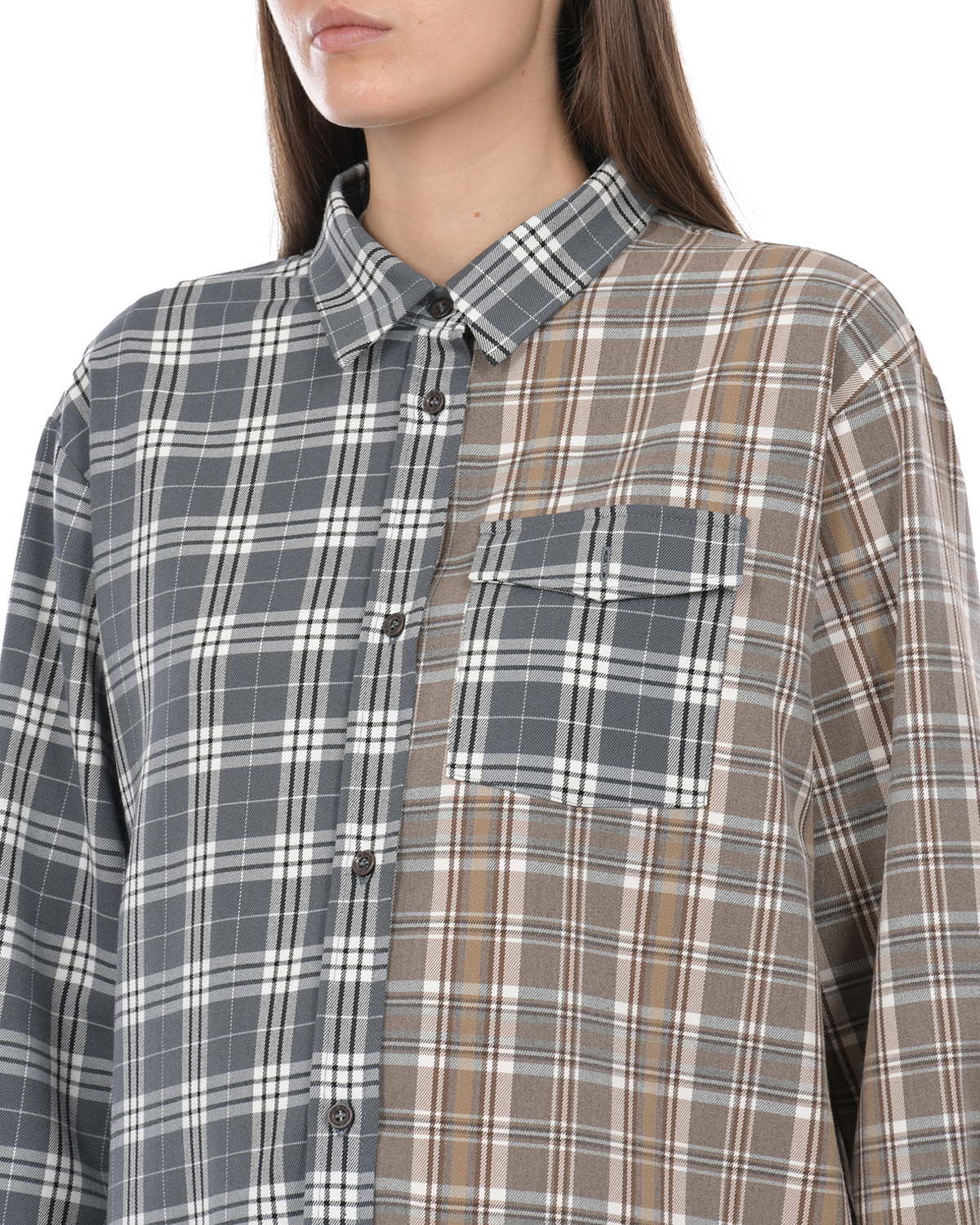 Комбинированная рубашка в клетку Dan Maralex, размер 46, цвет серый - фото 8
