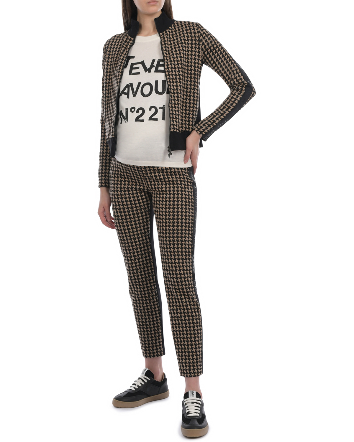 Трикотажные брюки с принтом пье-де-пуль Deha, размер 40, цвет черный - фото 4