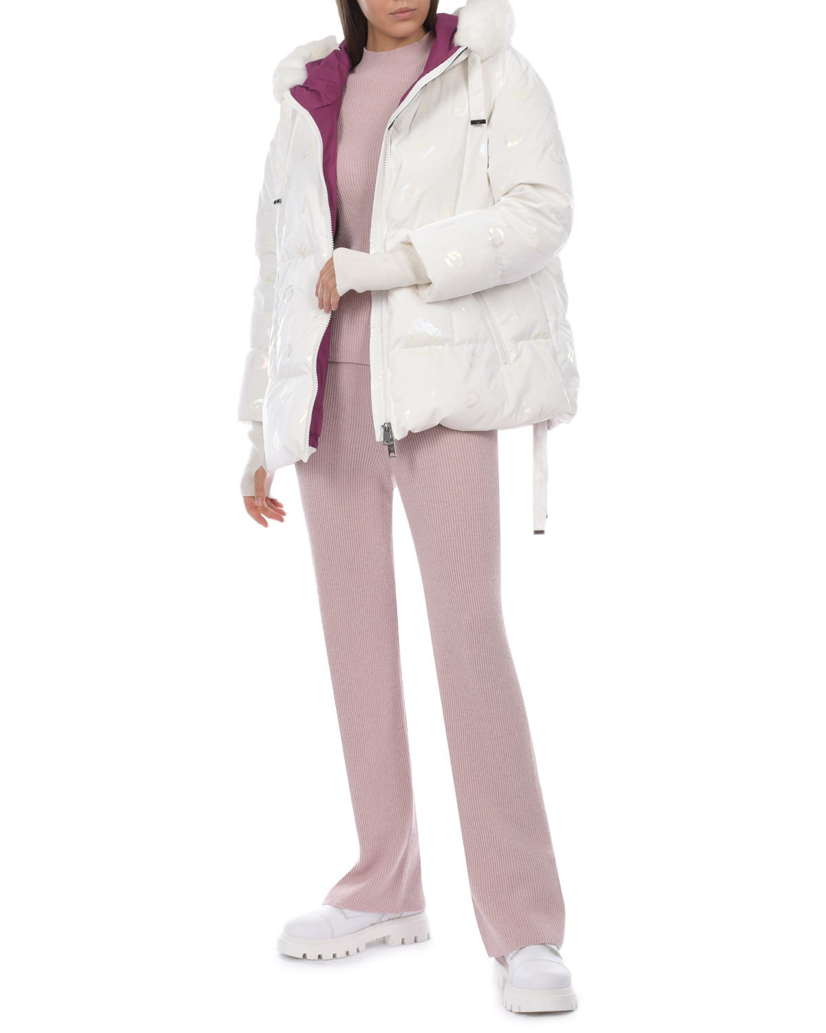 Белая куртка с меховой отделкой на капюшоне Diego M, размер 42, цвет белый - фото 2
