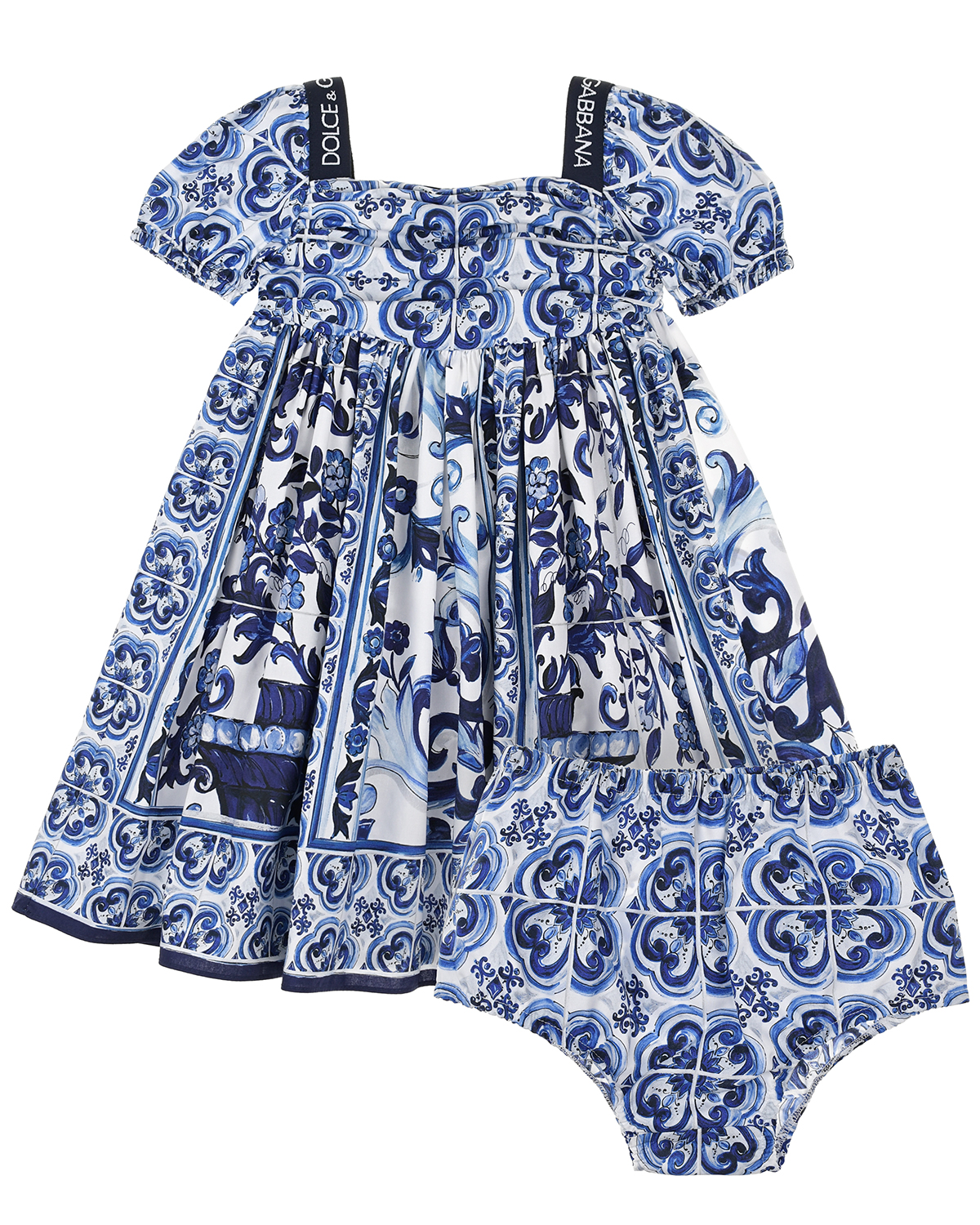 Сине-белое платье с принтом "майолика" Dolce&Gabbana детское