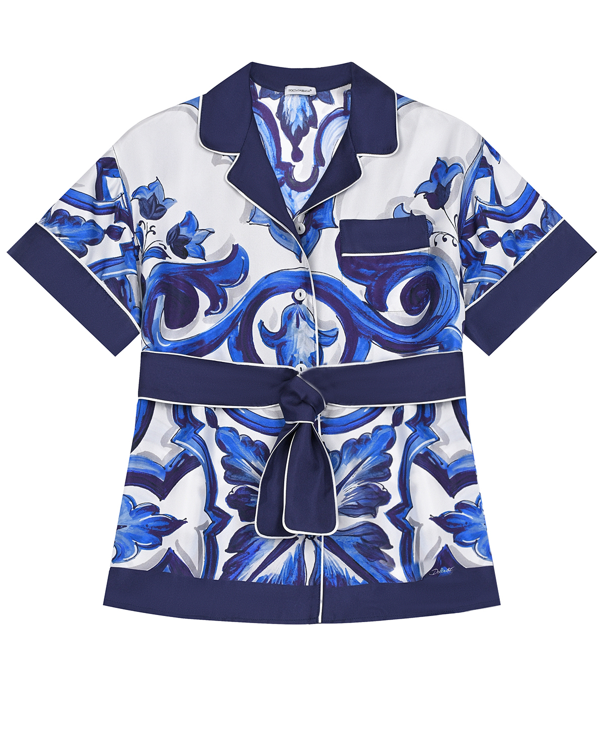 Шелковая рубашка с принтом "майолика" Dolce&Gabbana детская