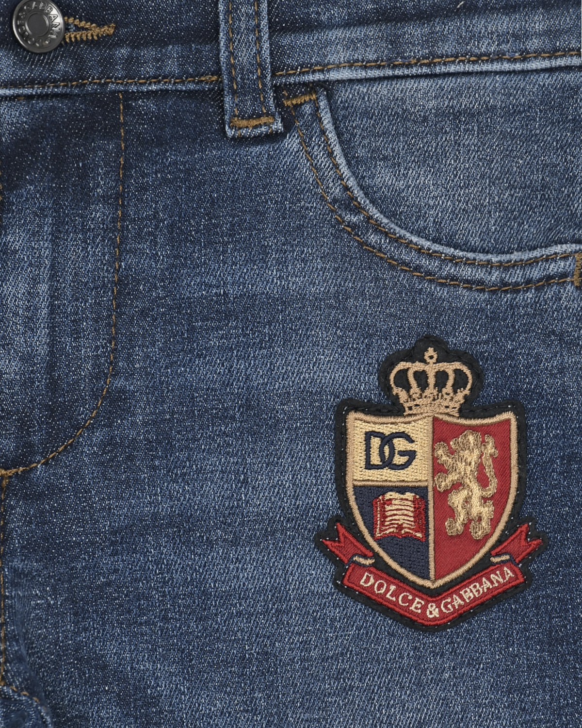 Синие джинсы slim fit с нашивкой Dolce&Gabbana детские, размер 104, цвет синий - фото 3