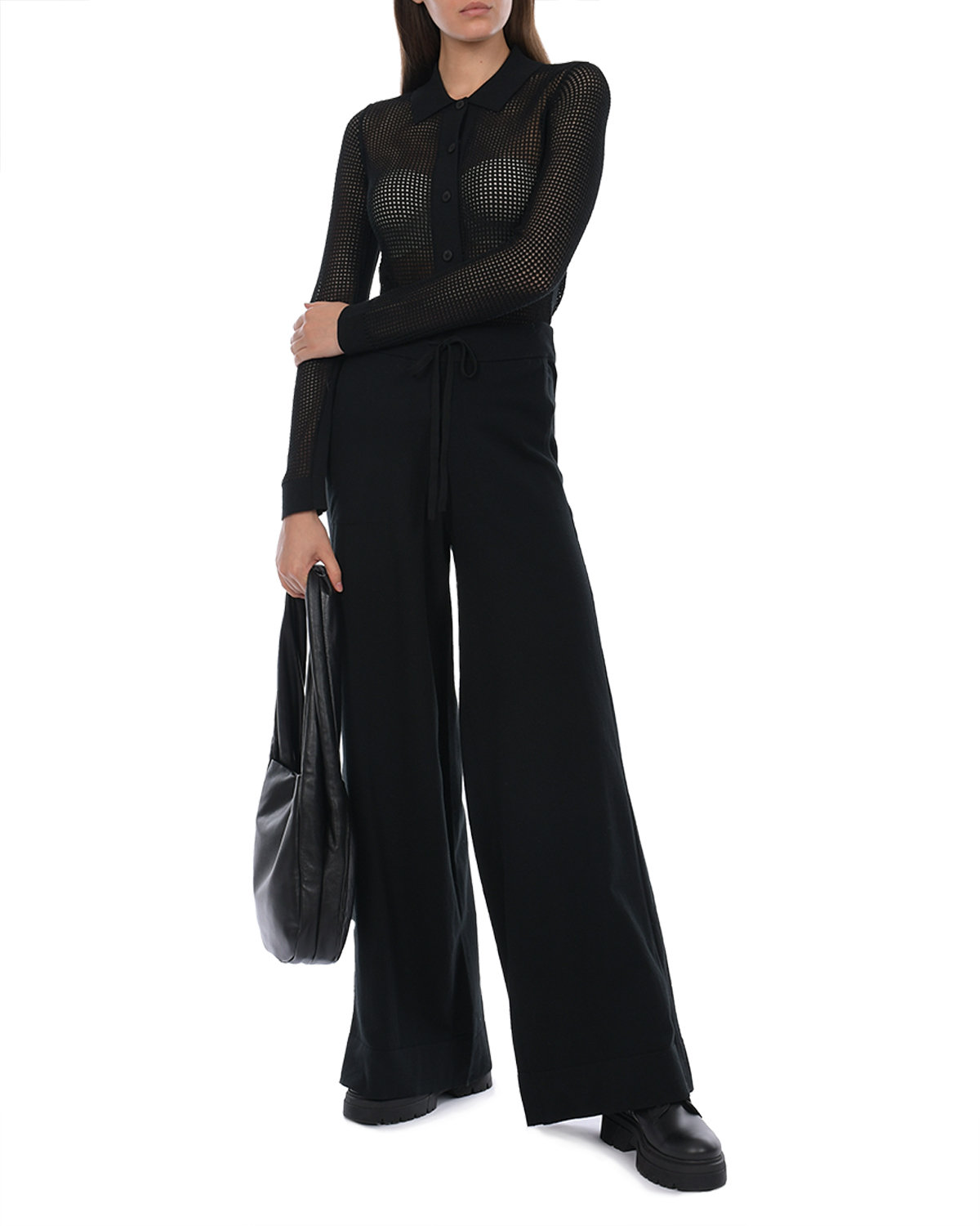 Черные трикотажные брюки-палаццо Dorothee Schumacher, размер 44, цвет черный - фото 2