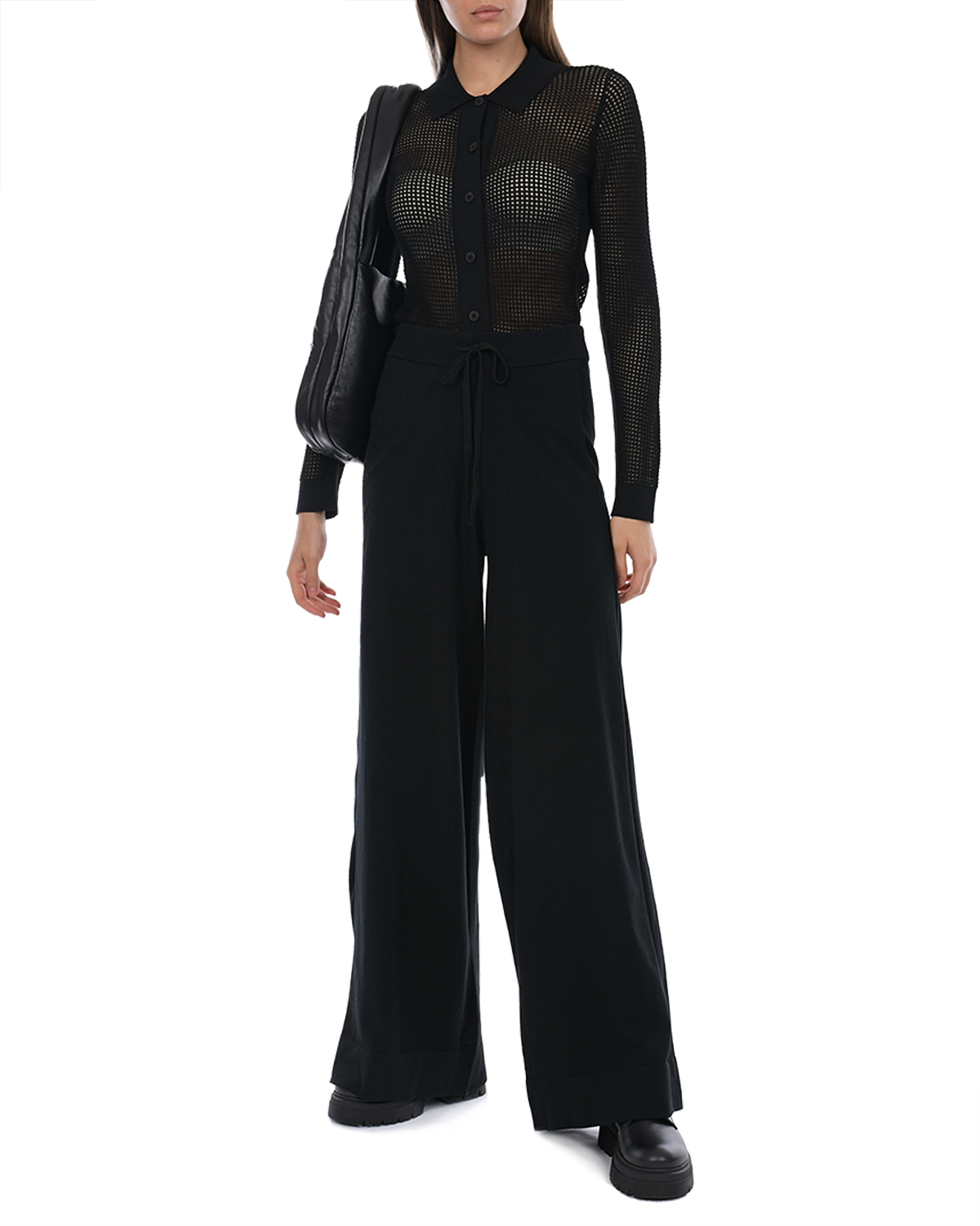 Черные трикотажные брюки-палаццо Dorothee Schumacher, размер 44, цвет черный - фото 3