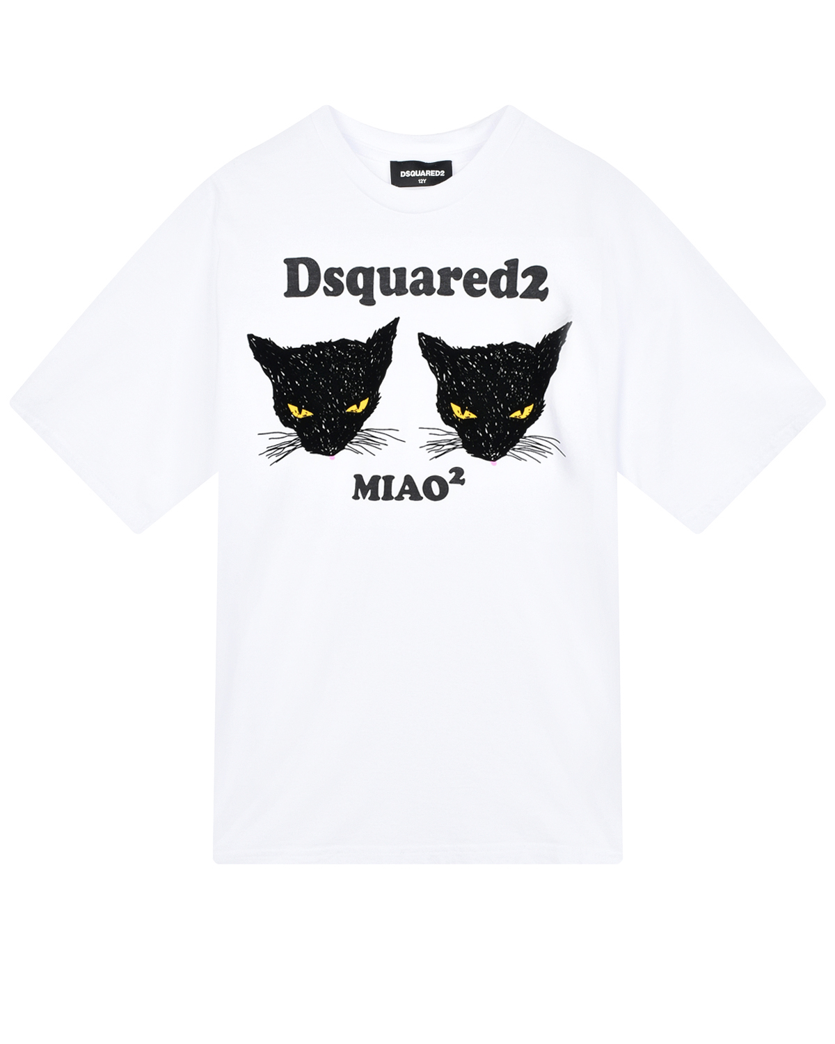 Белая футболка с принтом "черные кошки" Dsquared2 детская