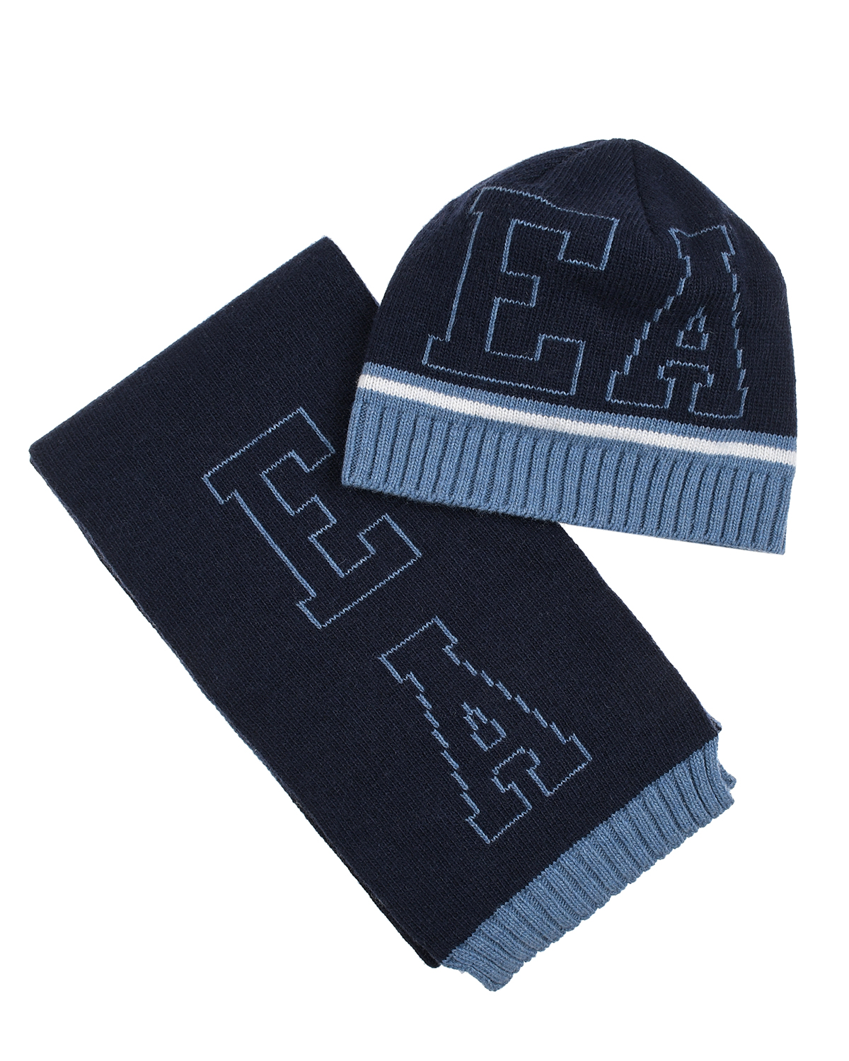 Комплект: шарф и шапка, 128х17 см Emporio Armani детский, размер L, цвет синий