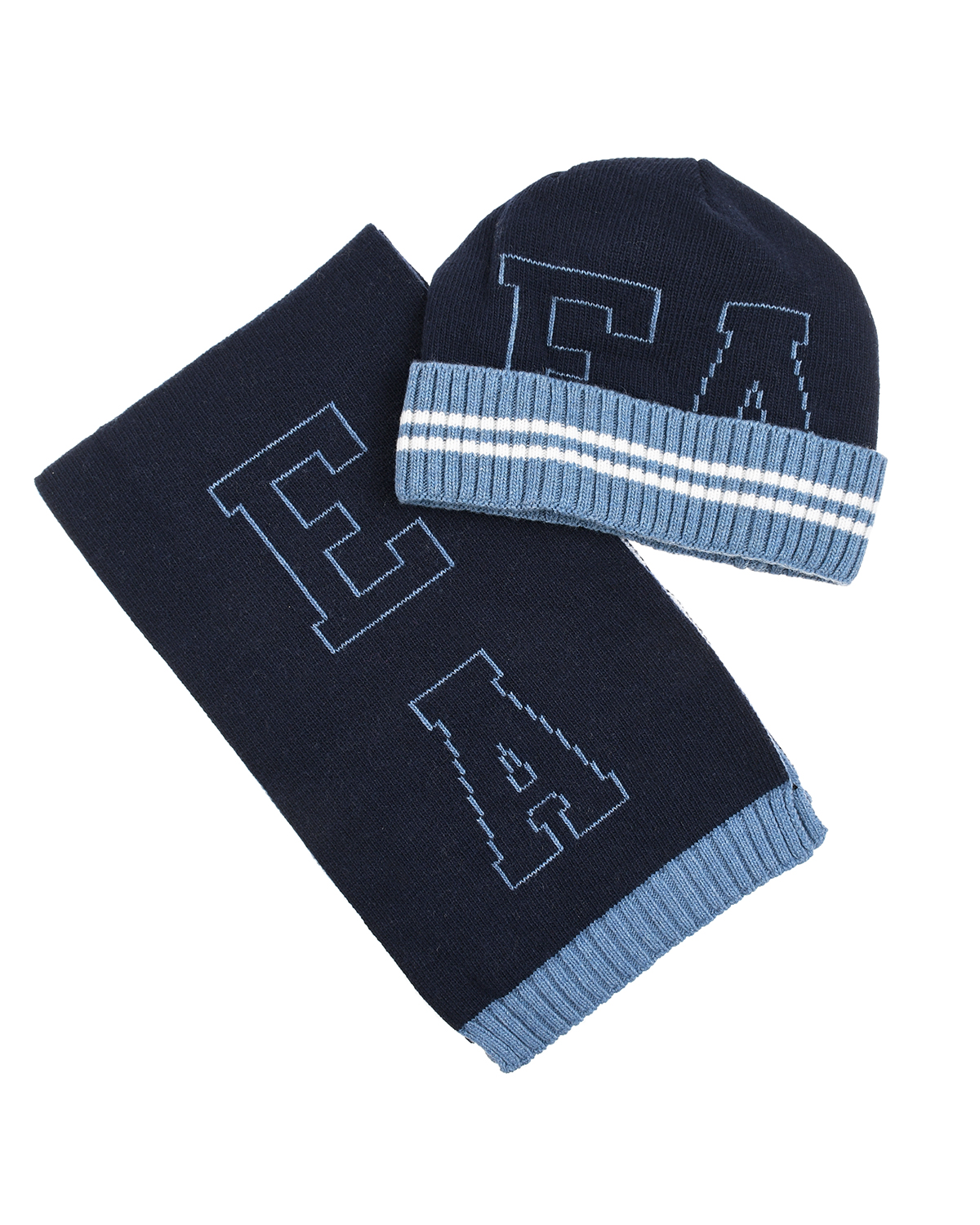 Синий комплект: шарф и шапка, 150х21 см Emporio Armani детский, размер L
