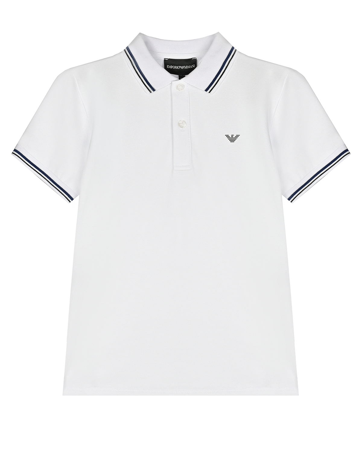 Белая футболка-поло с отделкой в полоску Emporio Armani детская, размер 140, цвет белый - фото 1
