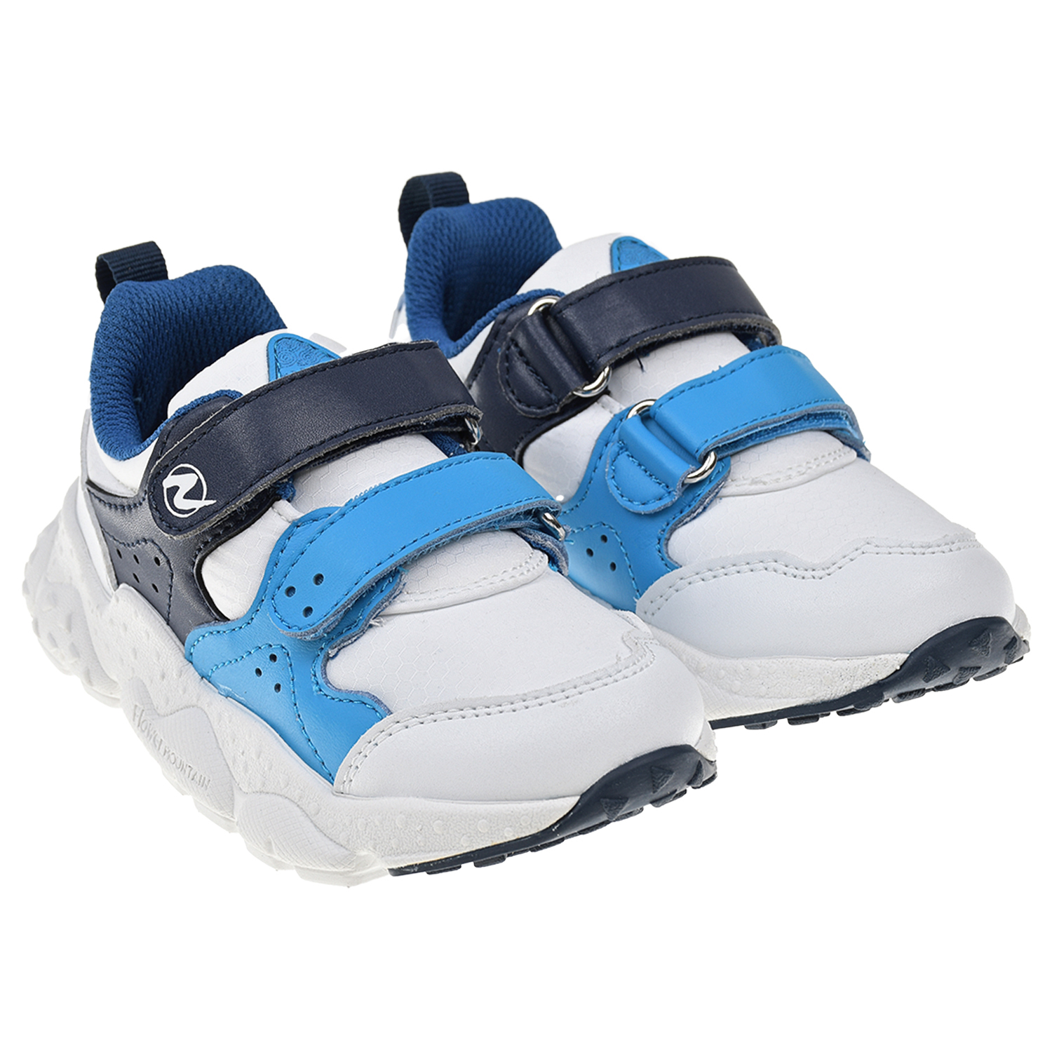 Белые кроссовки с синим застежками велкро Flower Mountain детские