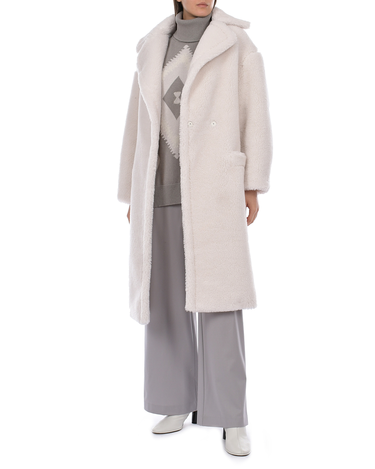 Пальто молочного цвета из эко-меха Forte dei Marmi Couture, размер 36 - фото 2