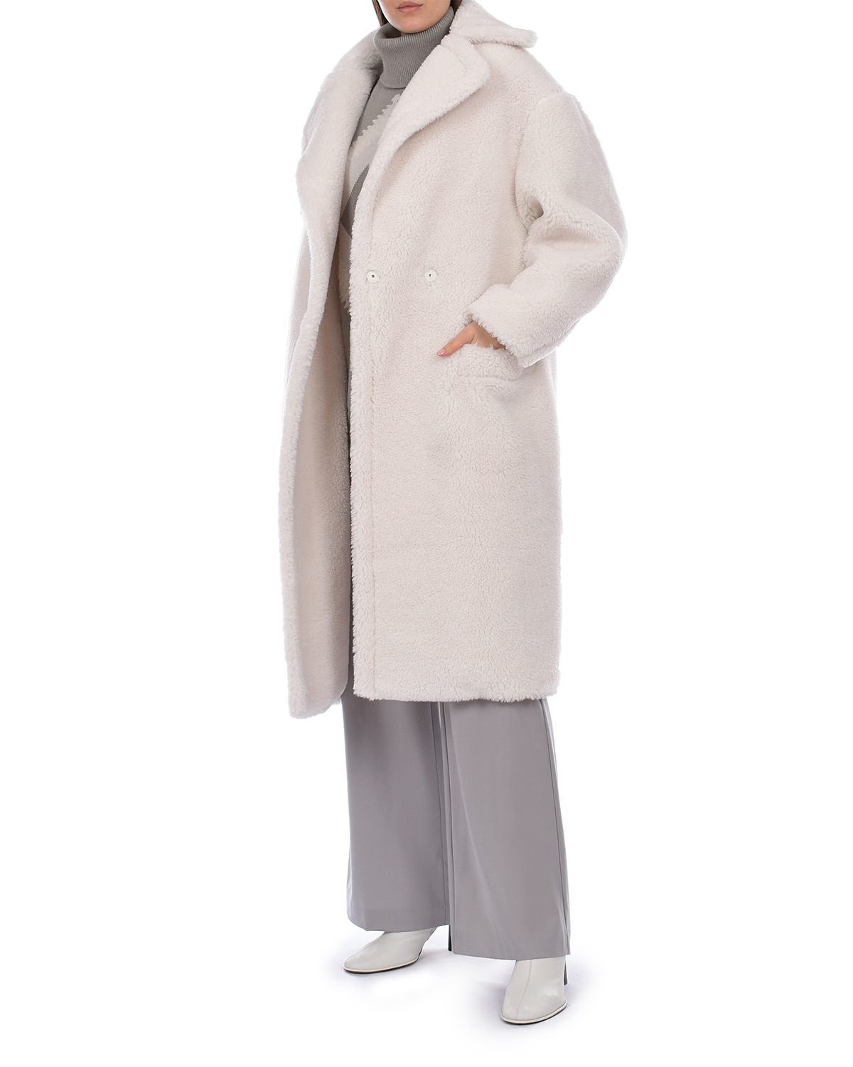 Пальто молочного цвета из эко-меха Forte dei Marmi Couture, размер 36 - фото 3