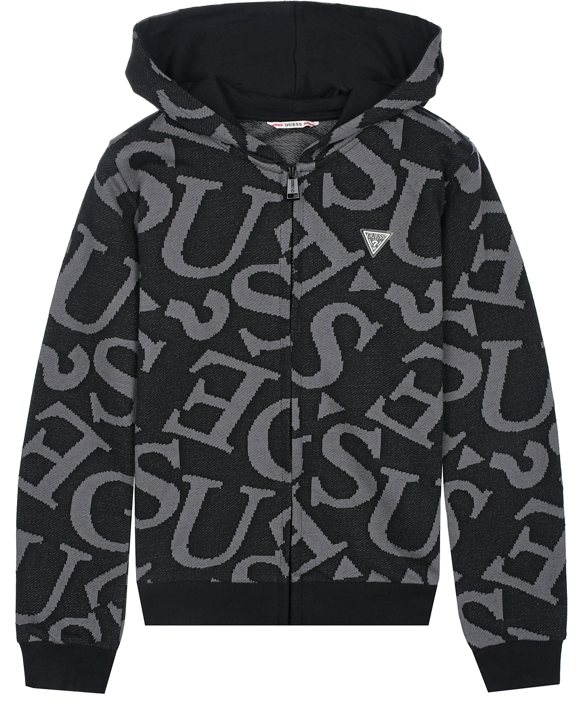 Черная спортивная куртка со сплошным лого Guess детская, размер 122, цвет черный - фото 1