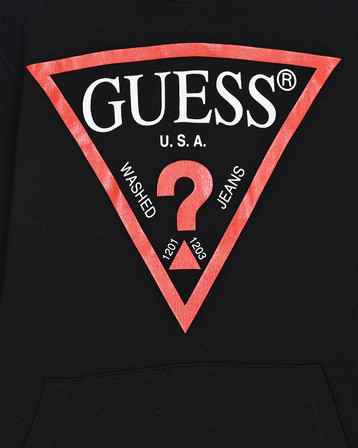 Черная толстовка-худи с треугольным лого Guess детская, размер 122, цвет черный - фото 3