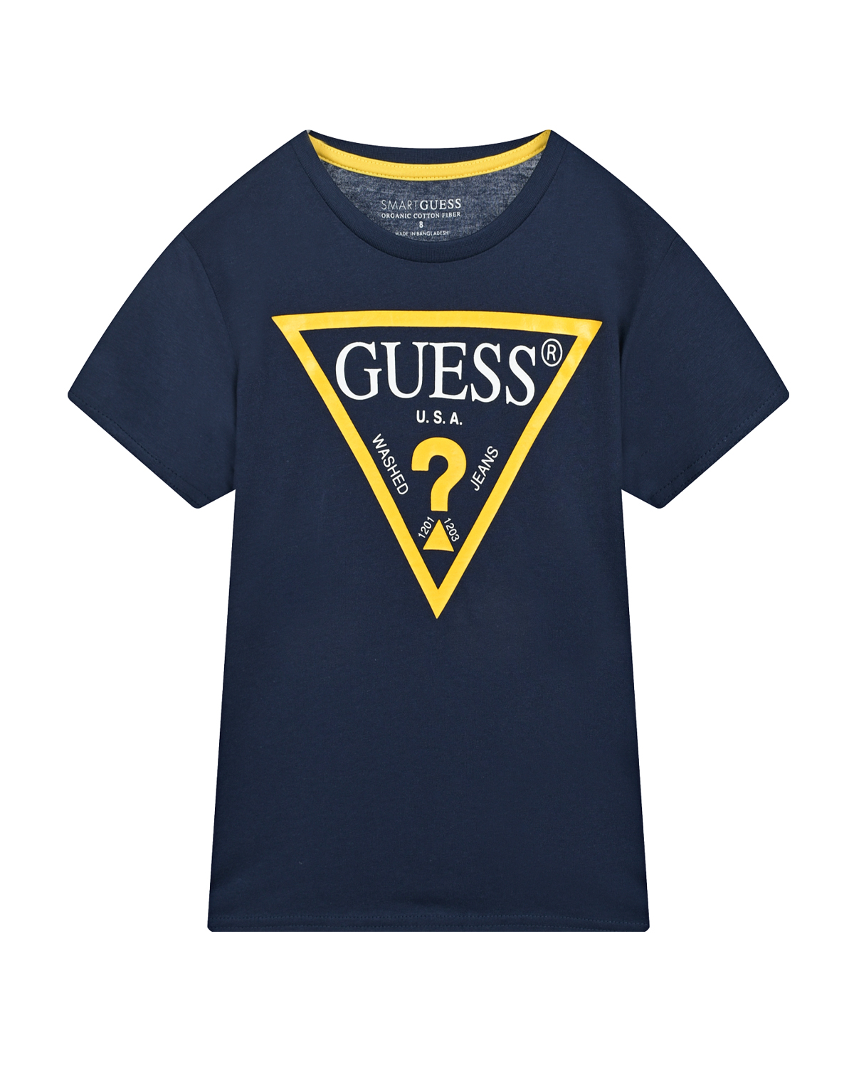 Темно-синяя футболка с желтым лого Guess детское