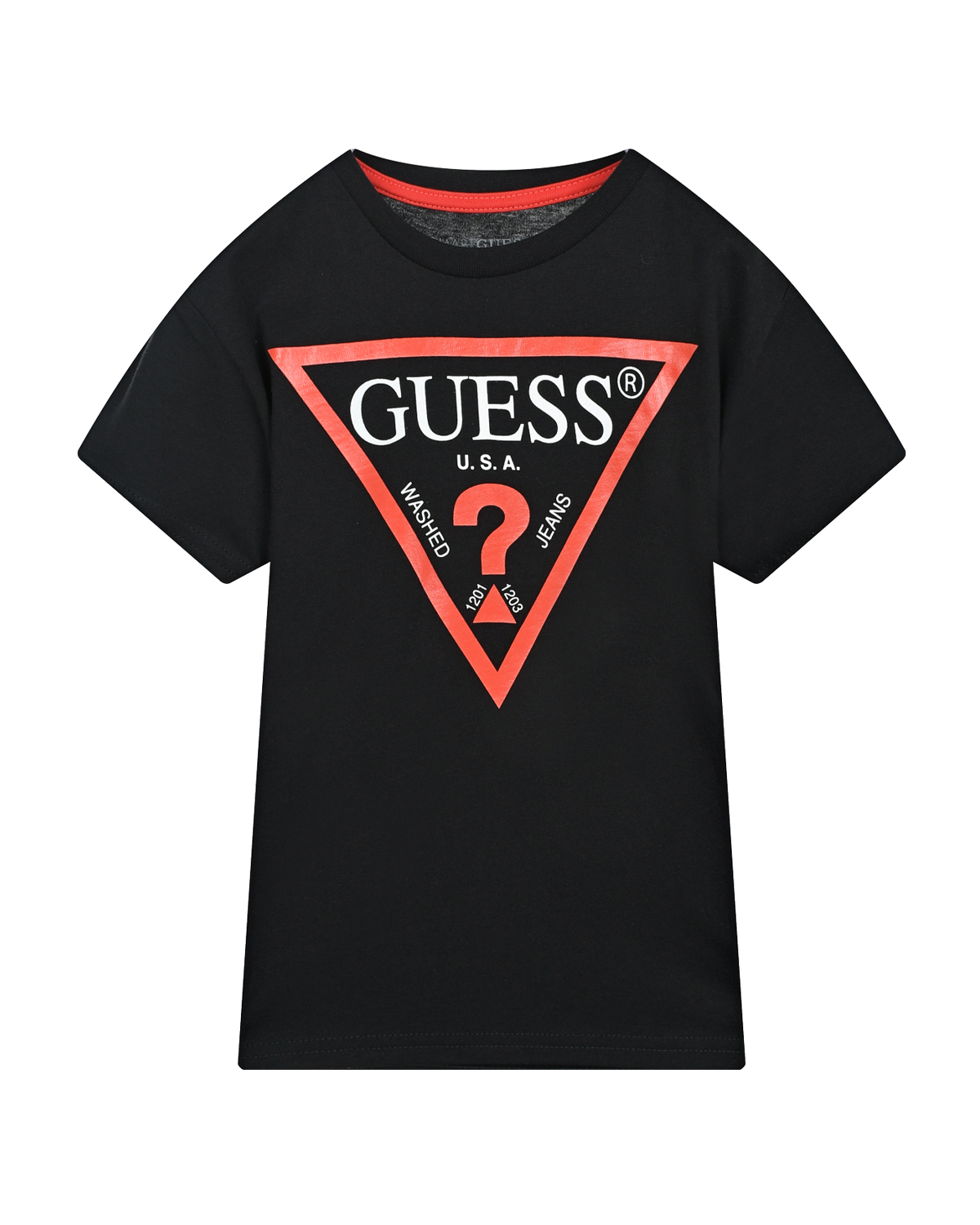 Черная футболка с красной отделкой Guess детская, размер 122, цвет черный - фото 1