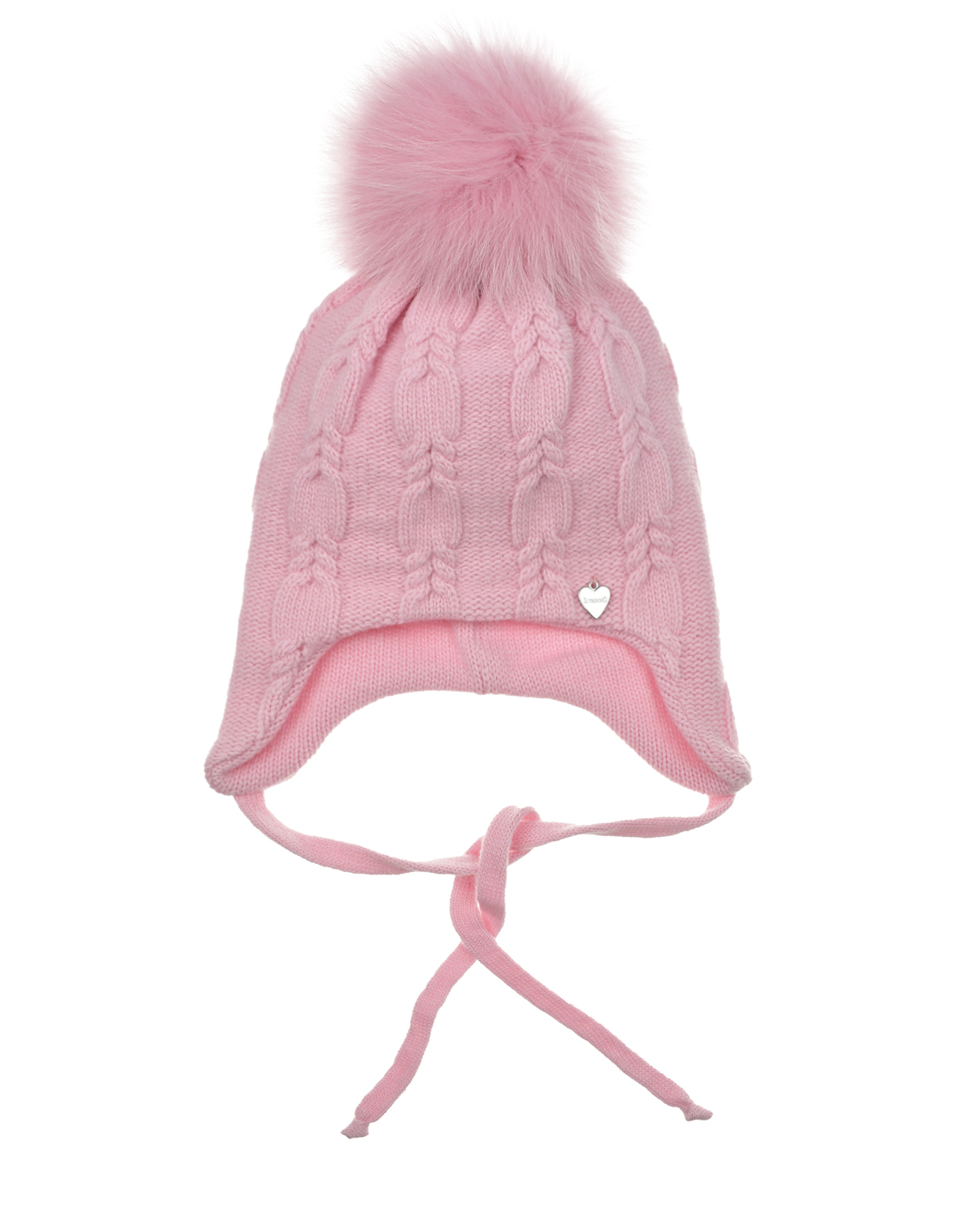 Розовая шапка из шерсти и кашемира с меховым помпоном Il Trenino детская, размер 51, цвет розовый