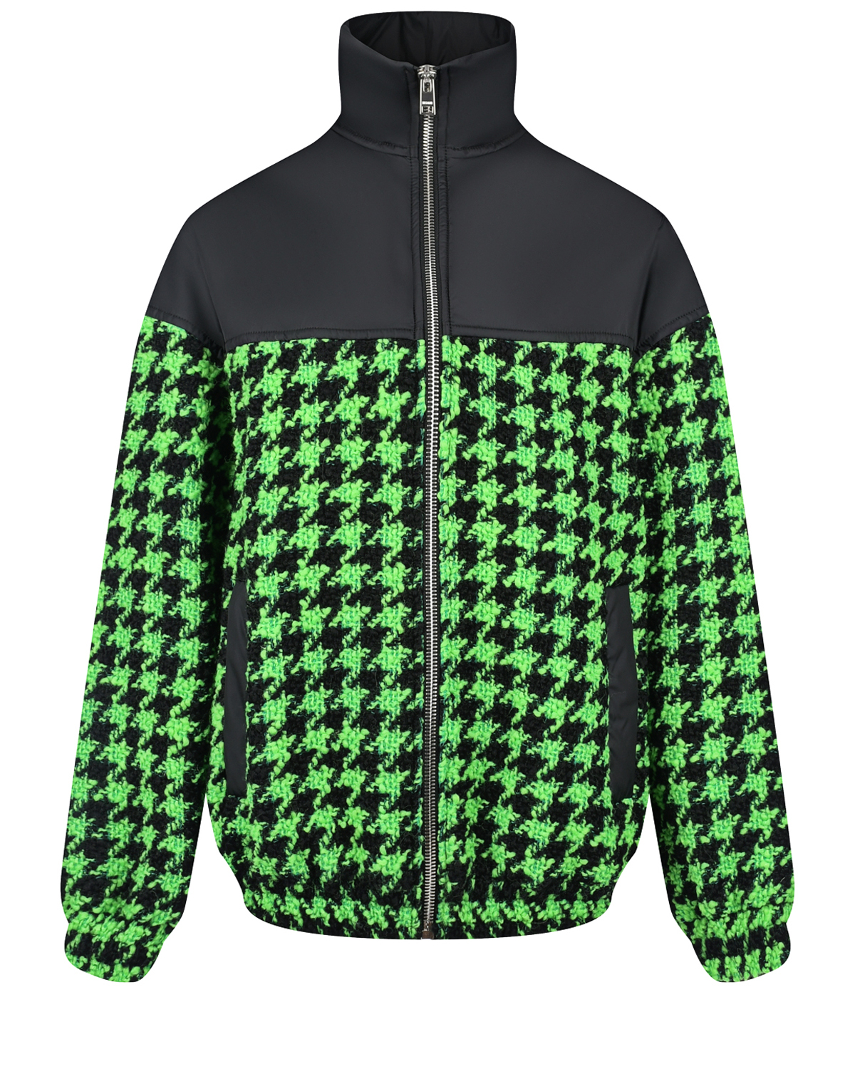 Твидовая куртка в черно-зеленую гусиную лапку MSGM, размер 40, цвет нет цвета
