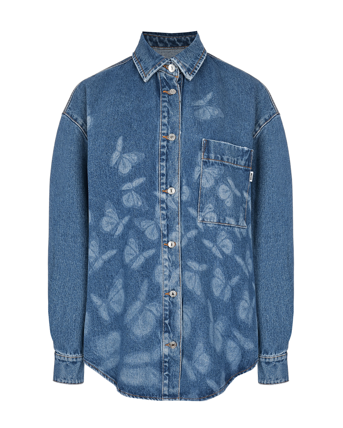 Синяя джинсовая рубашка с принтом "бабочки" MSGM, размер 40, цвет синий - фото 1