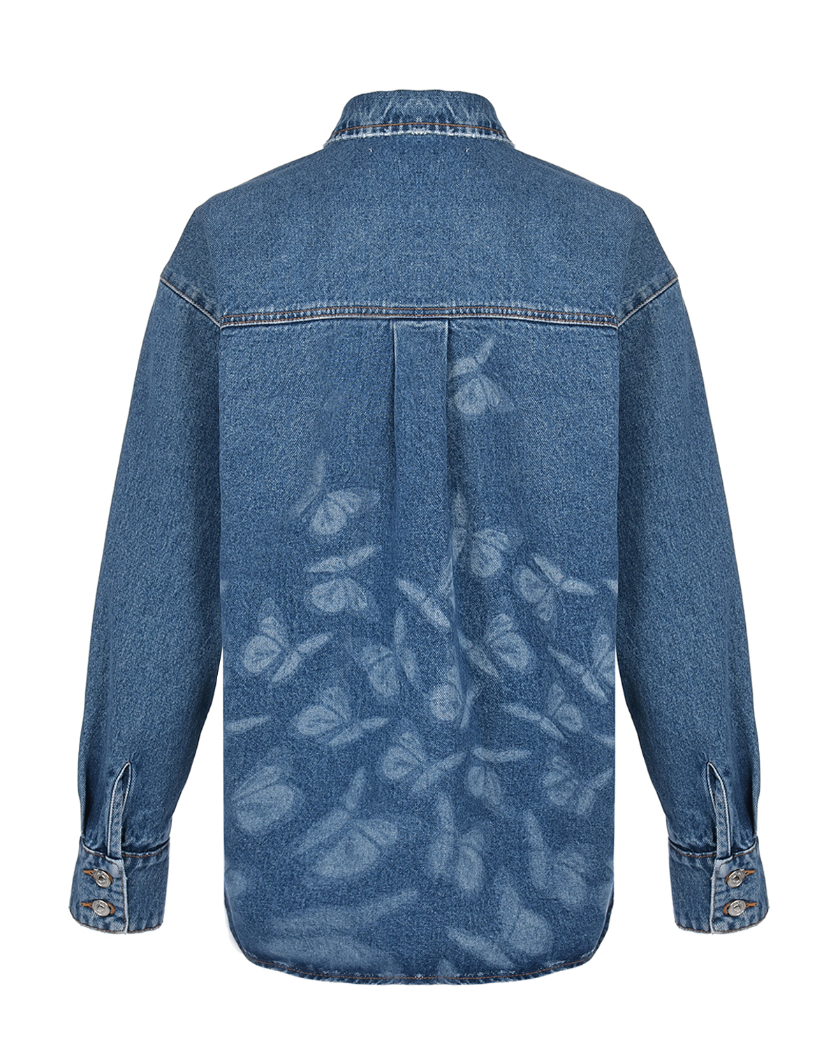 Синяя джинсовая рубашка с принтом "бабочки" MSGM, размер 40, цвет синий - фото 5