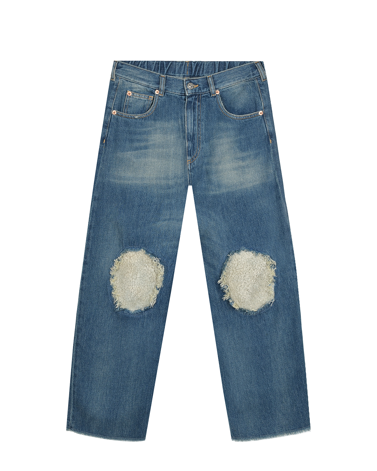 Синие джинсы с белыми заплатками MM6 Maison Margiela детские, размер 164, цвет синий - фото 1