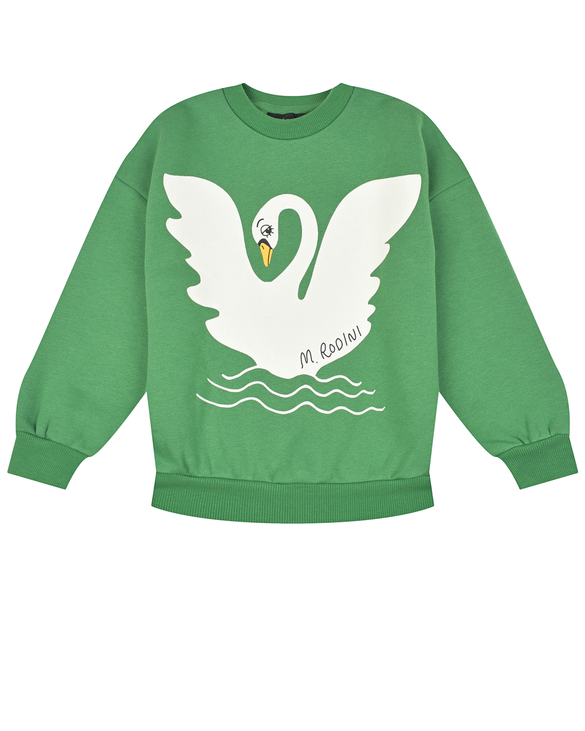 Зеленый свитшот с принтом "лебедь" Mini Rodini детский, размер 104 - фото 1