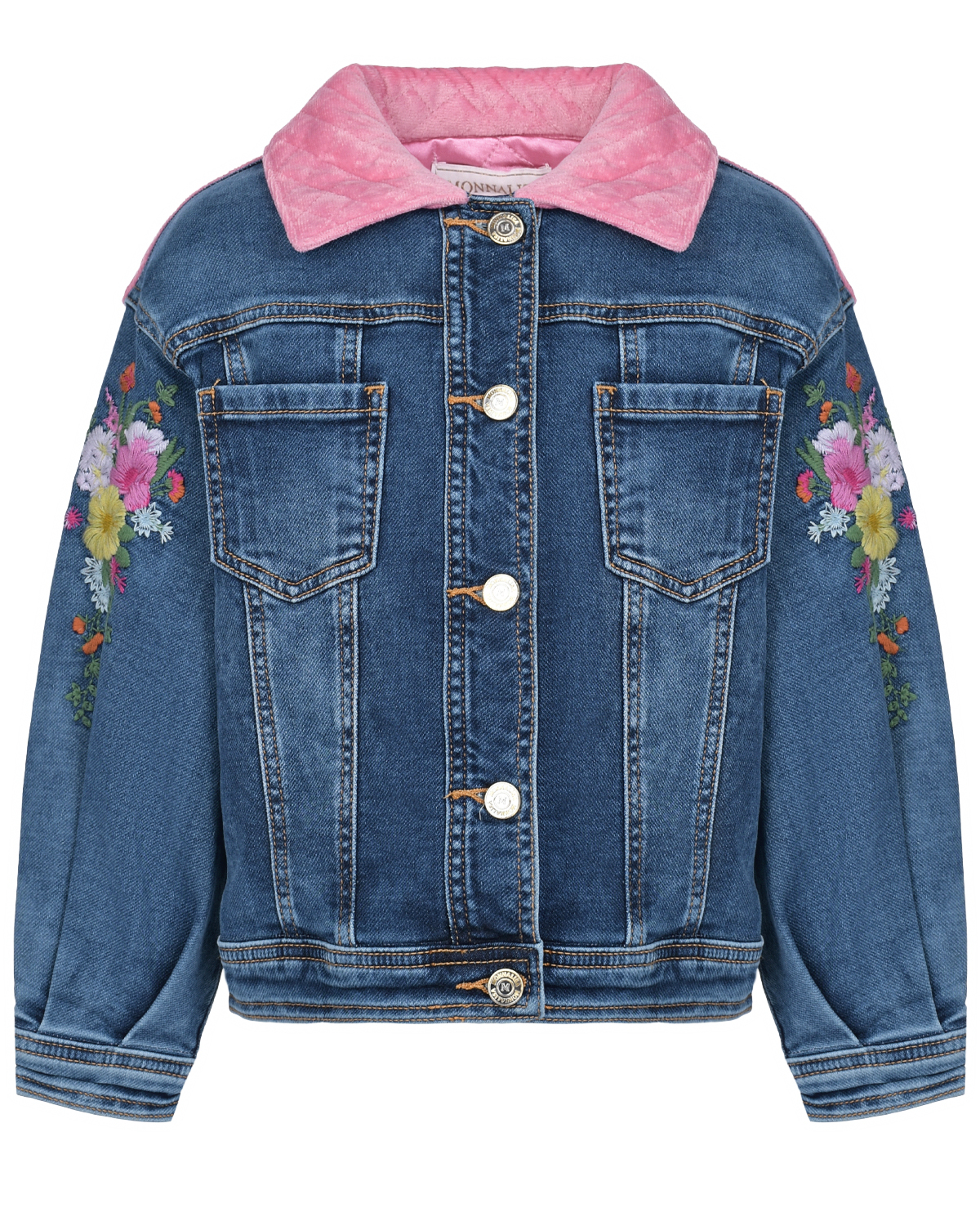 Джинсовая куртка с цветочной вышивкой Monnalisa детская, размер 110