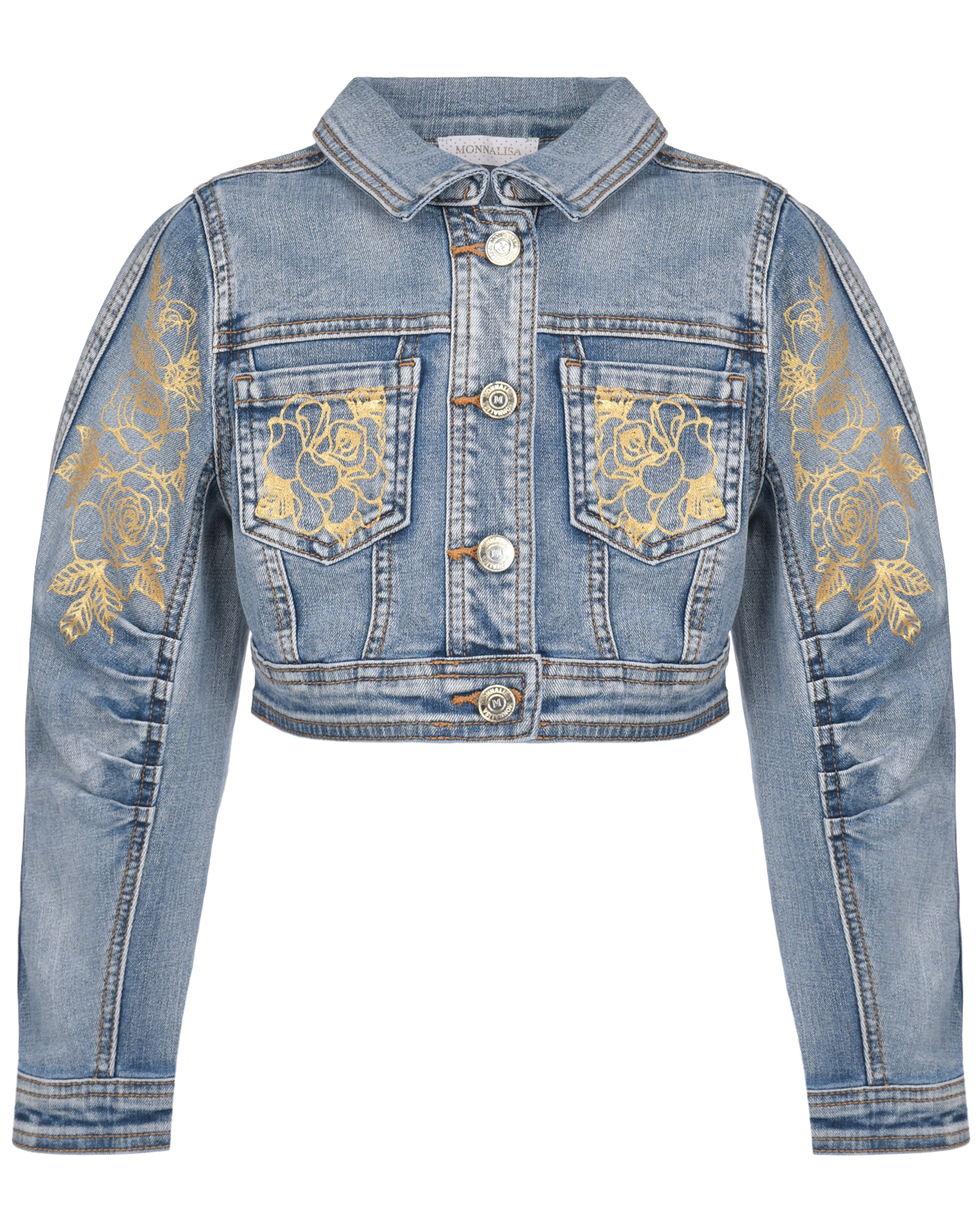 Синяя джинсовая куртка с вышивкой "розы" Monnalisa детская