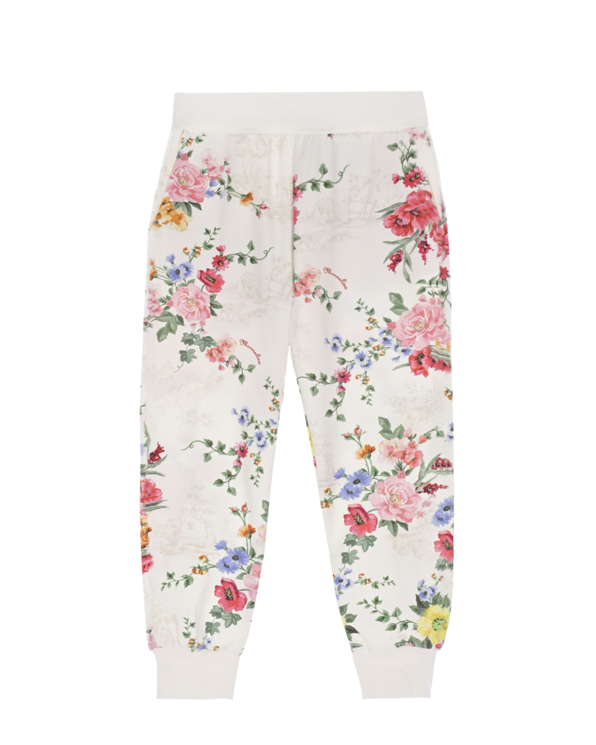 Белые спортивные брюки с цветочным принтом Monnalisa детские, размер 92 - фото 1