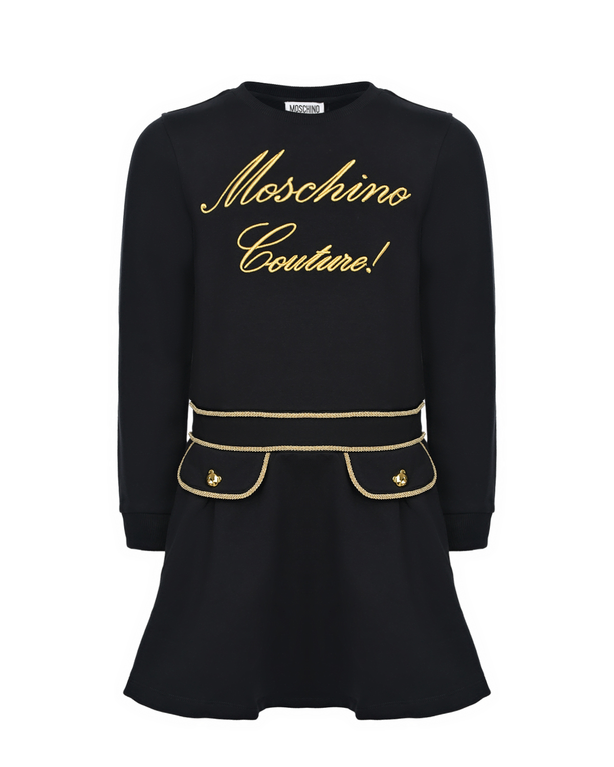 Черное платье с золотым лого Moschino детское, размер 152, цвет черный - фото 1